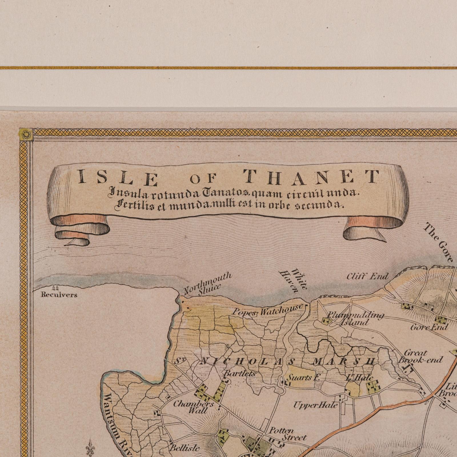 Antike Lithografiekarte, Isle of Thanet, Kent, englisch, Cartografie, viktorianisch (Holz) im Angebot