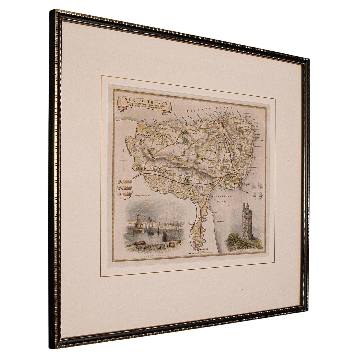 Antike Lithografiekarte, Isle of Thanet, Kent, englisch, Cartografie, viktorianisch im Angebot
