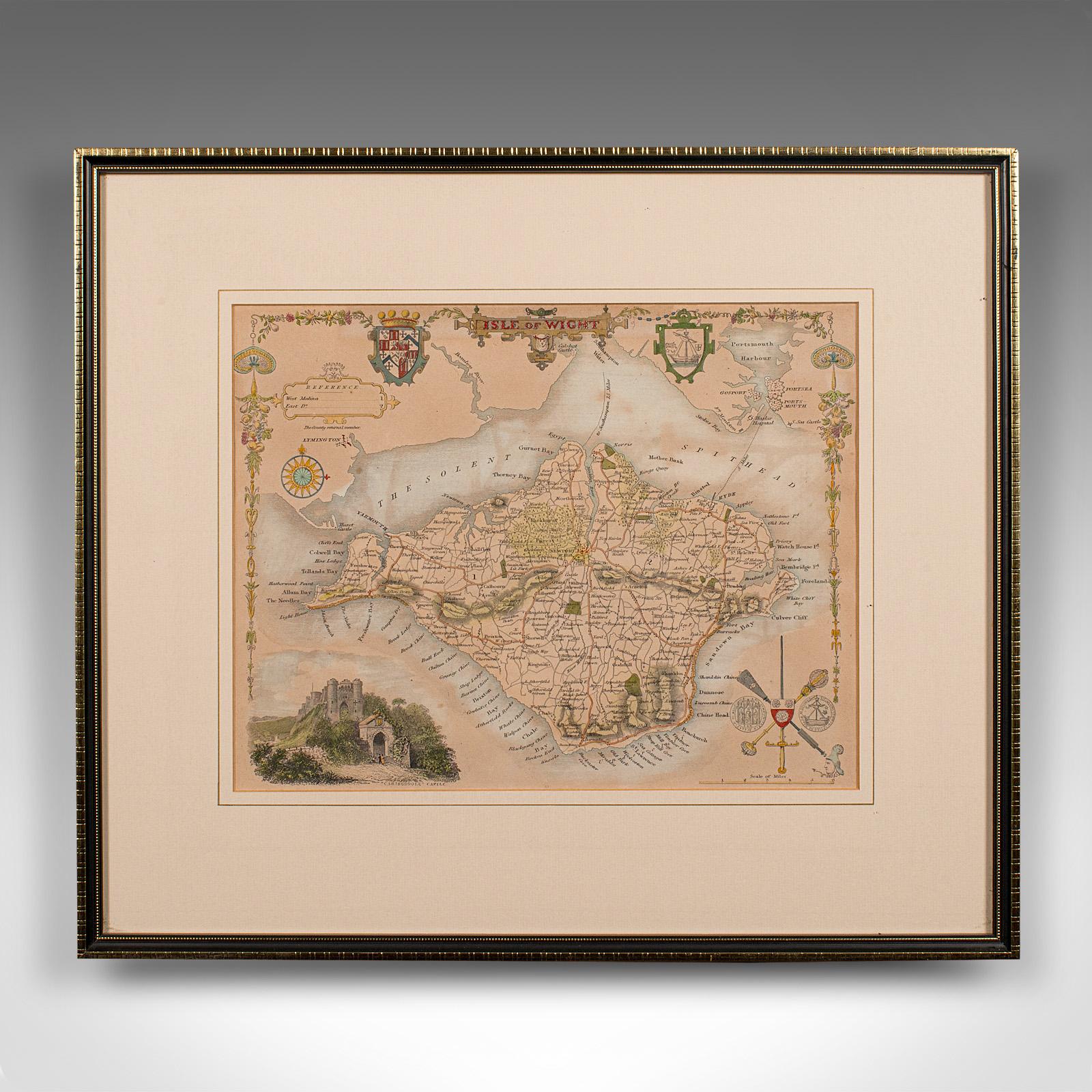 This is an antique lithography map of the Isle of Wight. An English, framed atlas engraving of cartographic interest, dating to the early 19th century and later.

Superb lithography of the Isle and its county detail, perfect for display
Displaying a