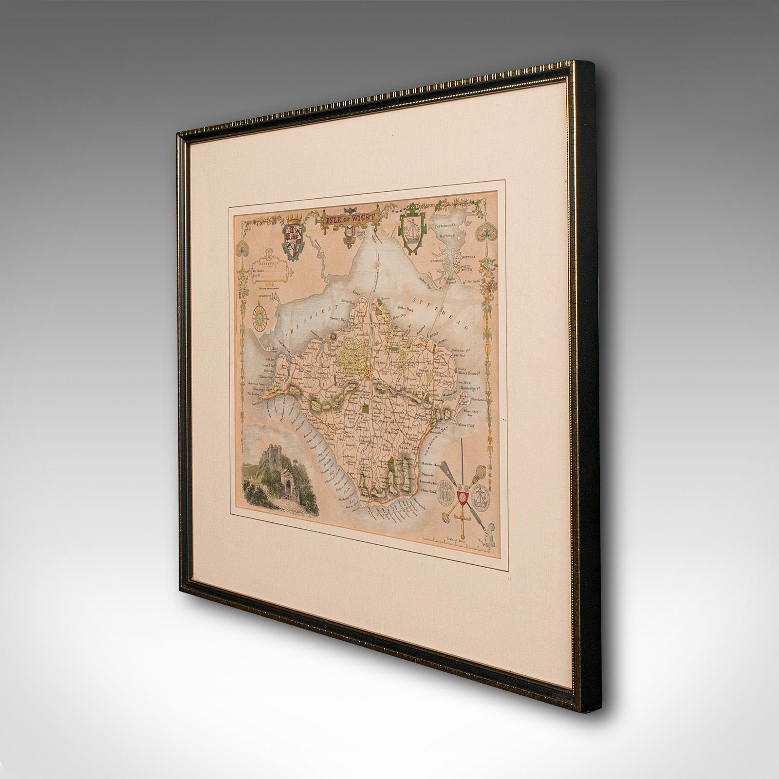 Regency Carte lithographie ancienne, Isle of Wight, anglaise, encadrée, gravure, cartographie en vente
