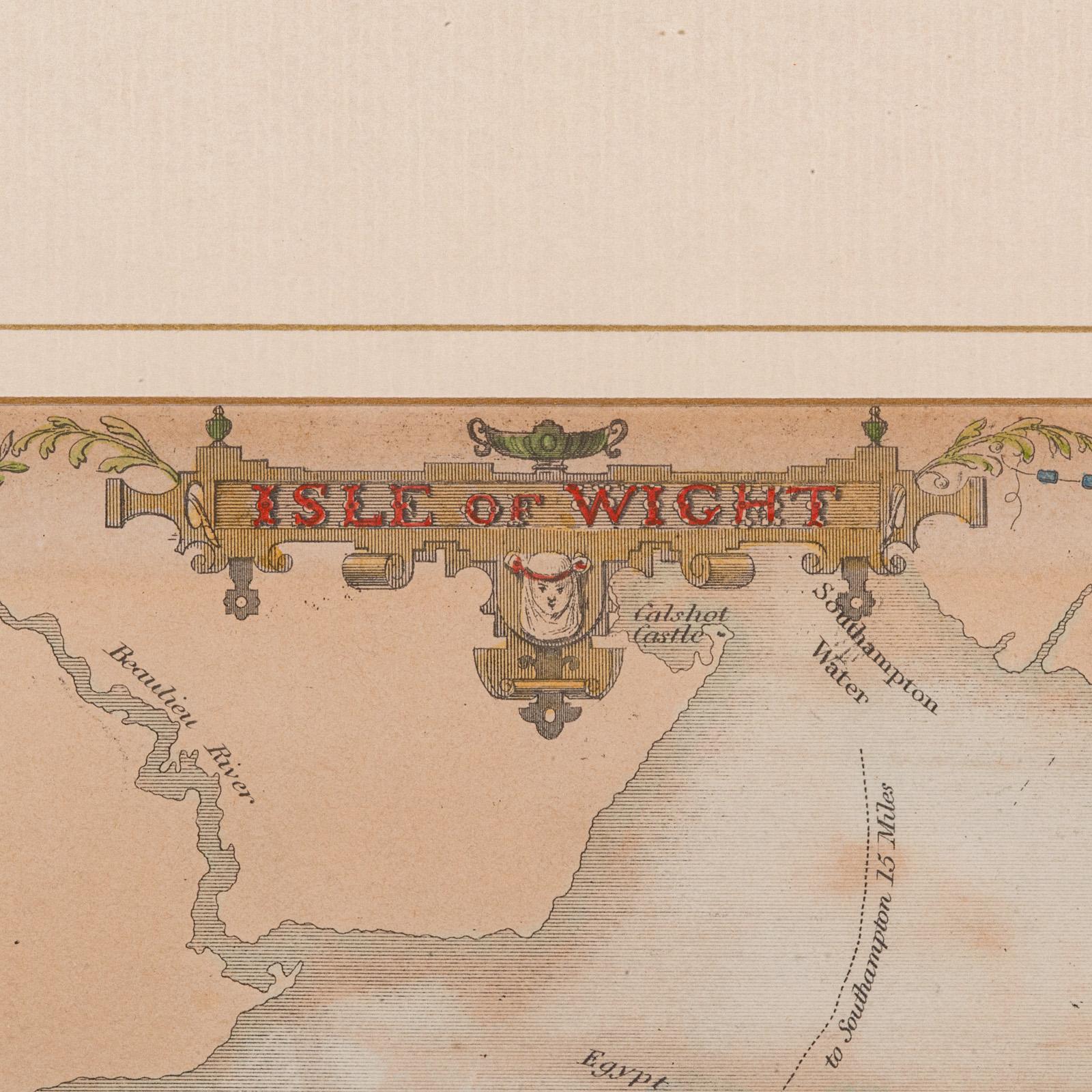Britannique Carte lithographie ancienne, Isle of Wight, anglaise, encadrée, gravure, cartographie en vente