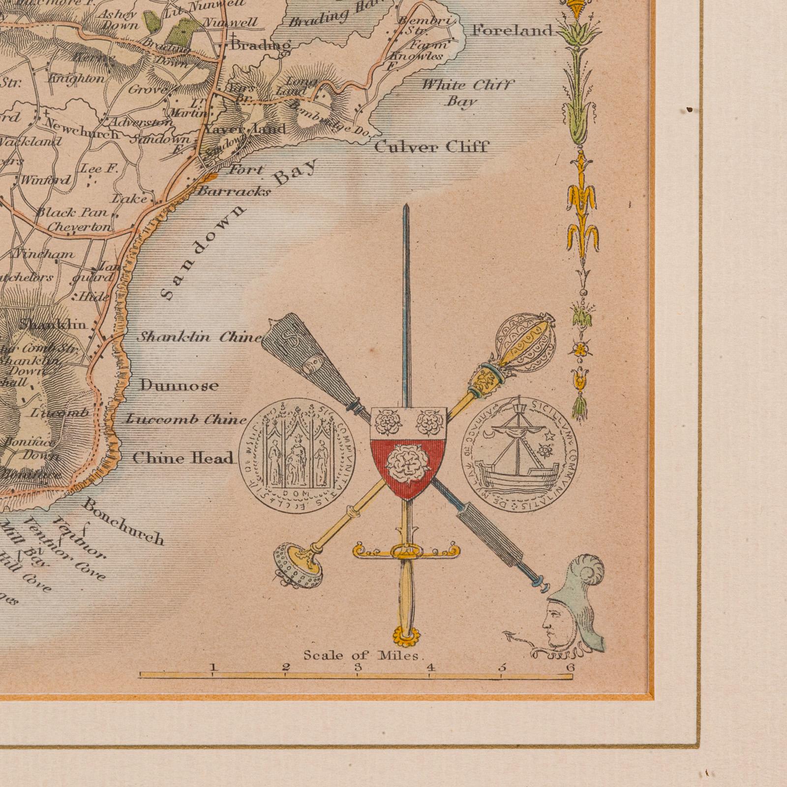 Antike Lithografiekarte, Isle of Wight, Englisch, gerahmt, Gravur, Cartography im Angebot 1