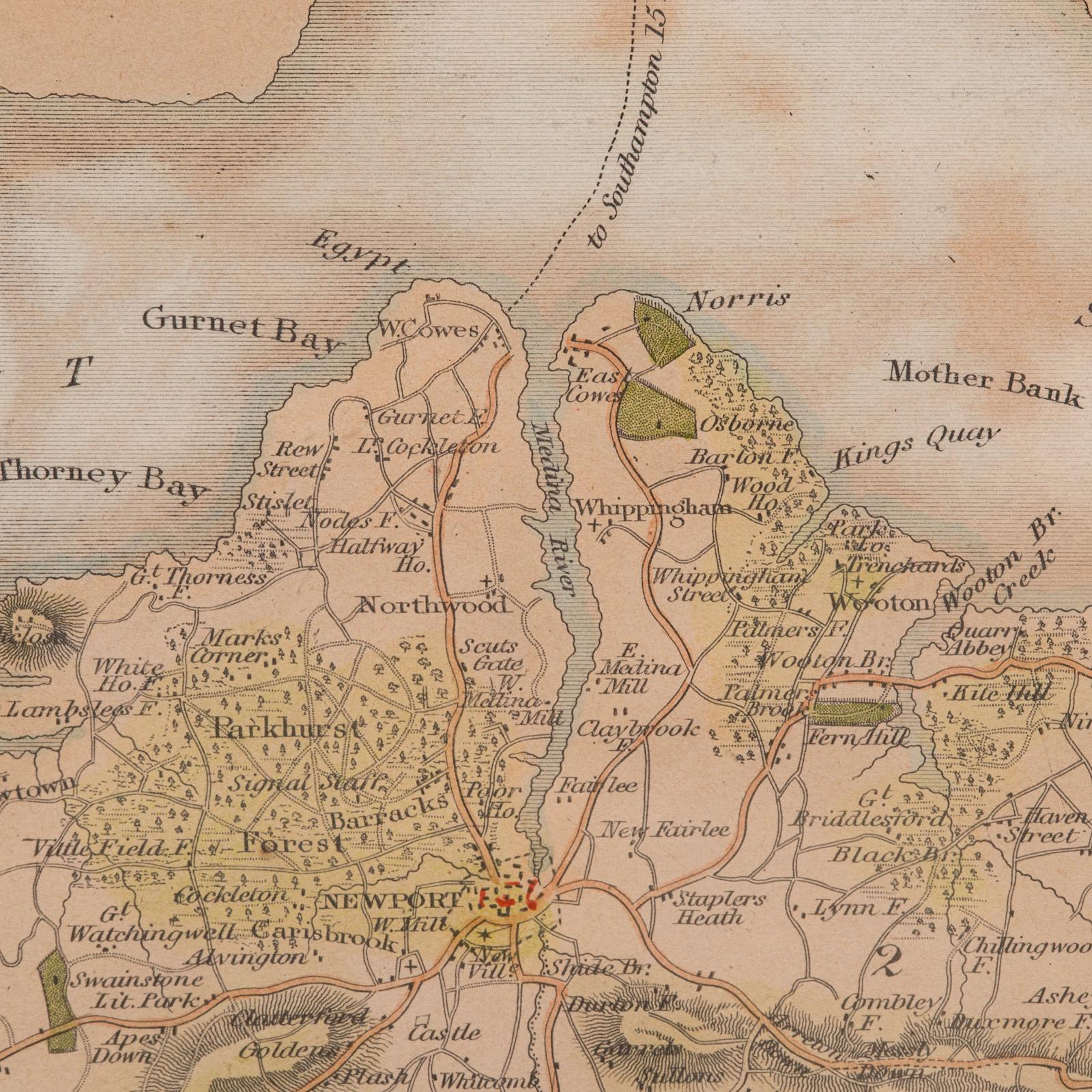 Antike Lithografiekarte, Isle of Wight, Englisch, gerahmt, Gravur, Cartography im Angebot 2