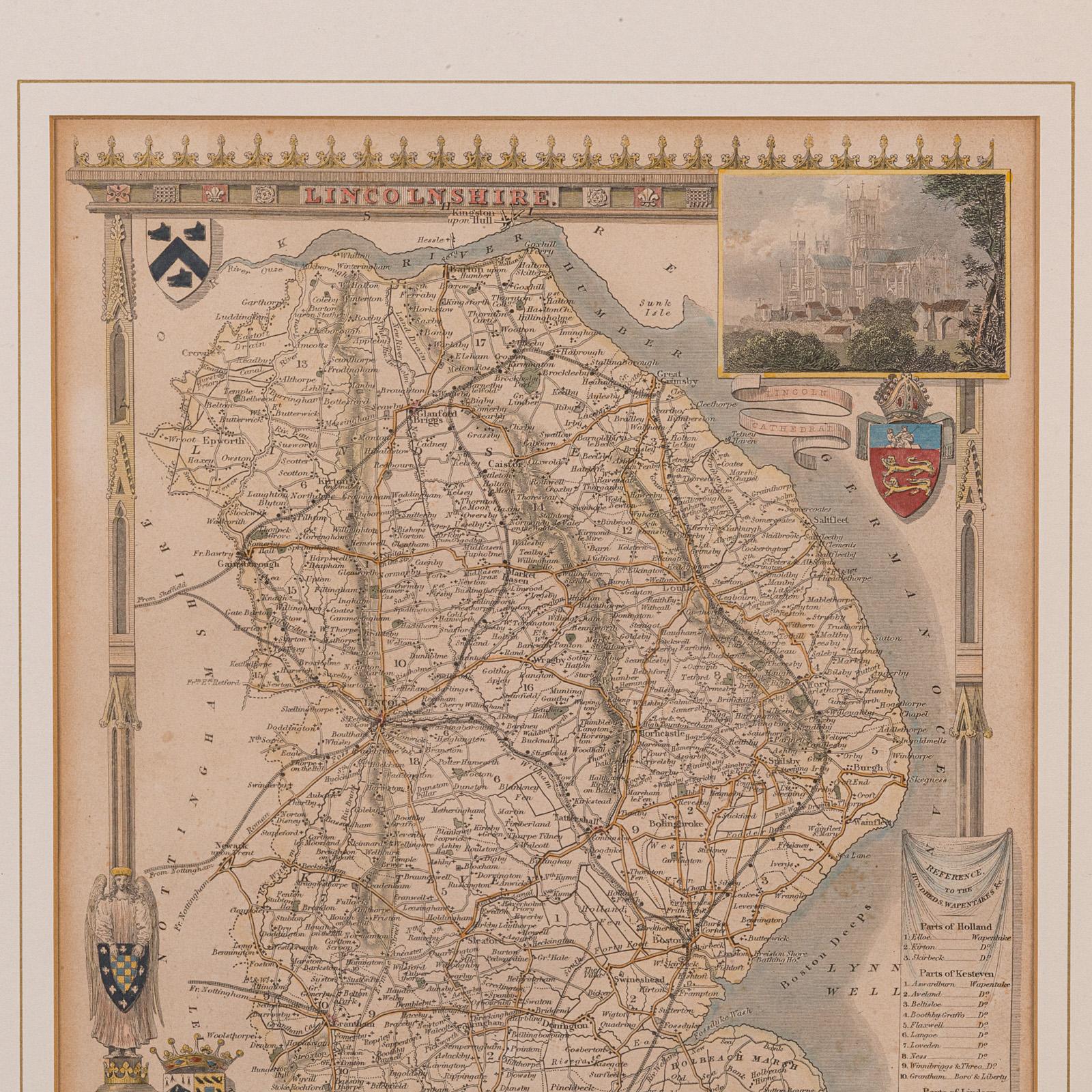 Antique Lithography Map, Lincolnshire, English, Framed, Engraving, Cartography In Good Condition For Sale In Hele, Devon, GB