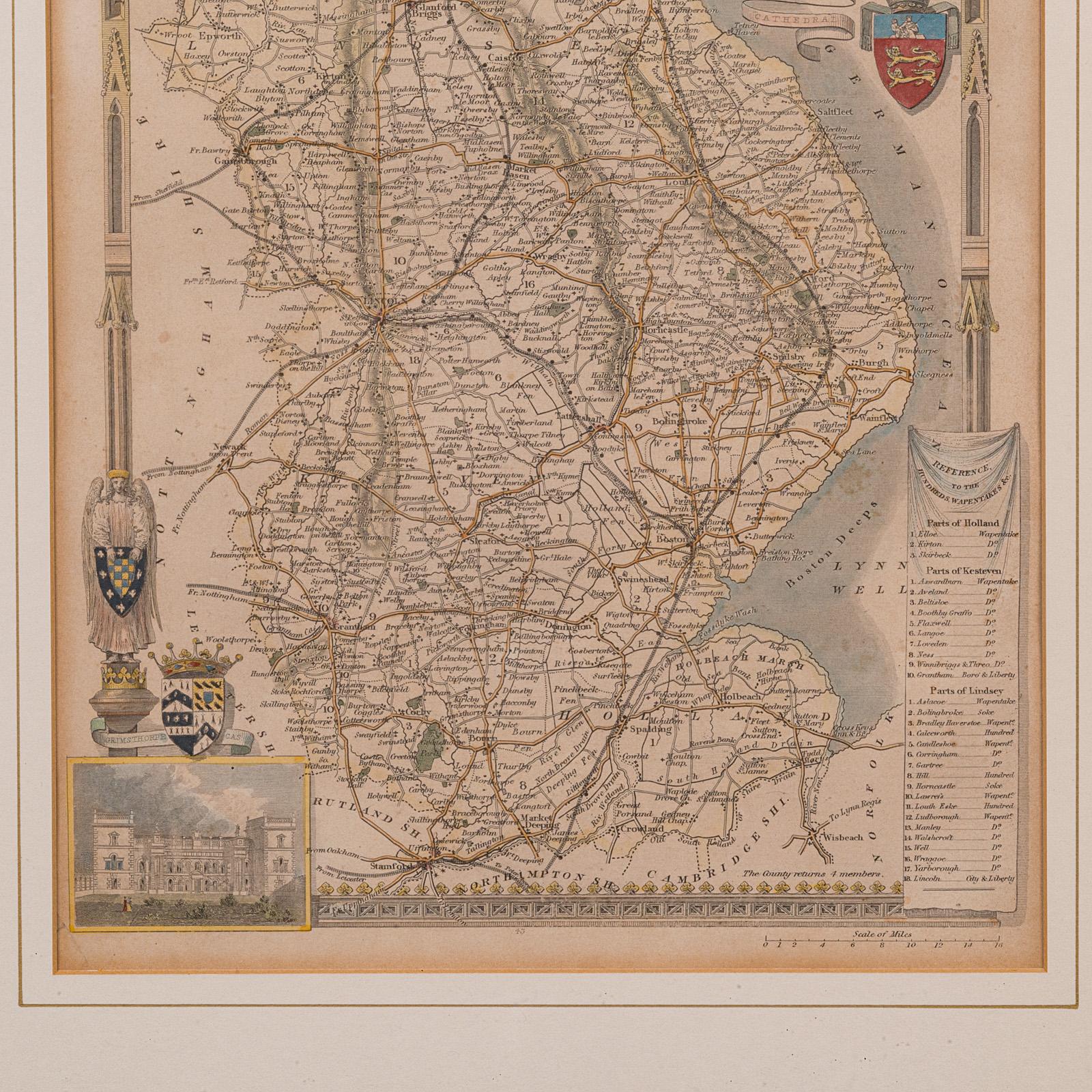 19th Century Antique Lithography Map, Lincolnshire, English, Framed, Engraving, Cartography For Sale
