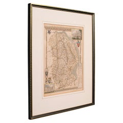 Carte lithographie ancienne, Lincolnshire, anglaise, encadrée, gravure, cartographie