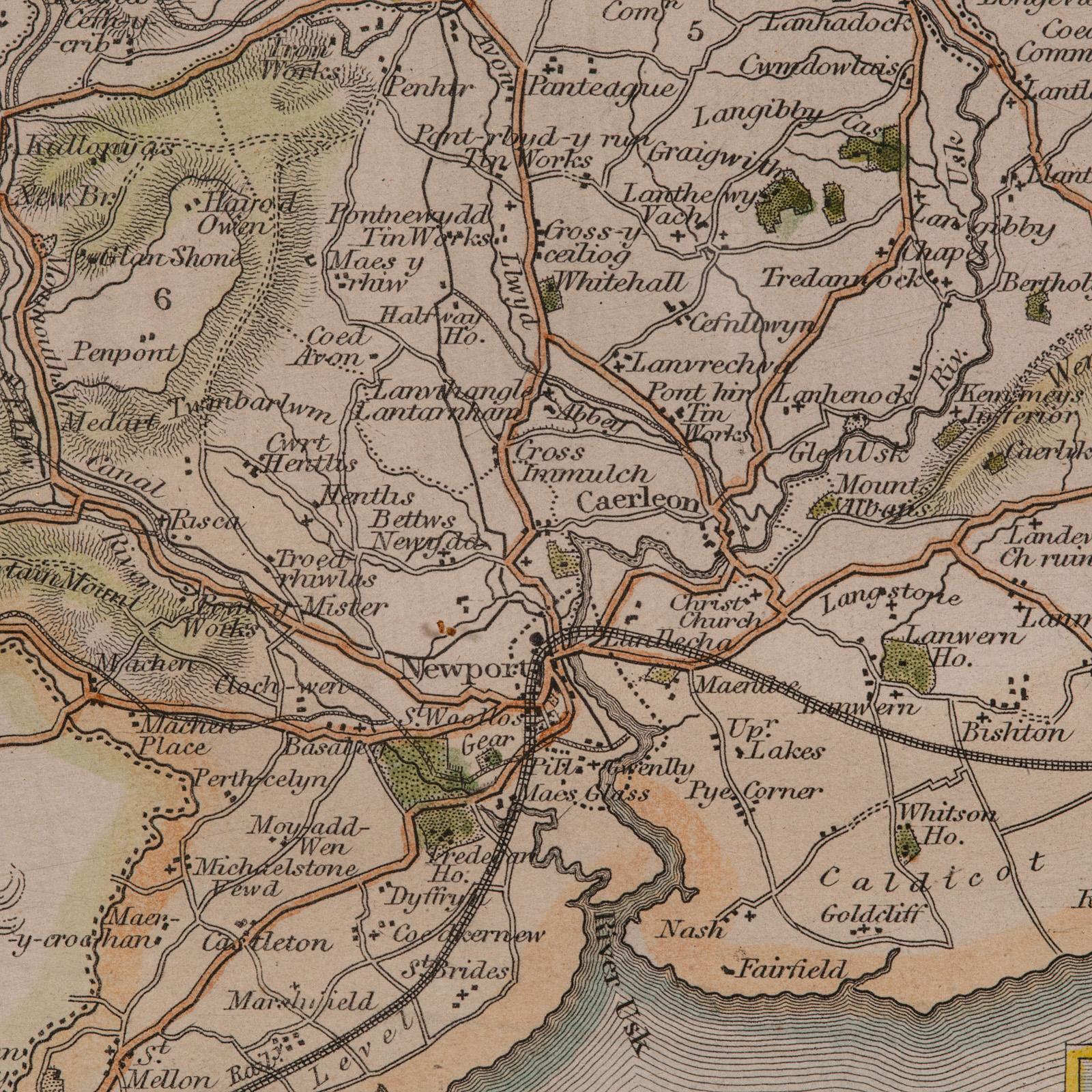 Carte lithographie ancienne, Monmouthshire, encadrée, cartographie galloise, victorienne en vente 3