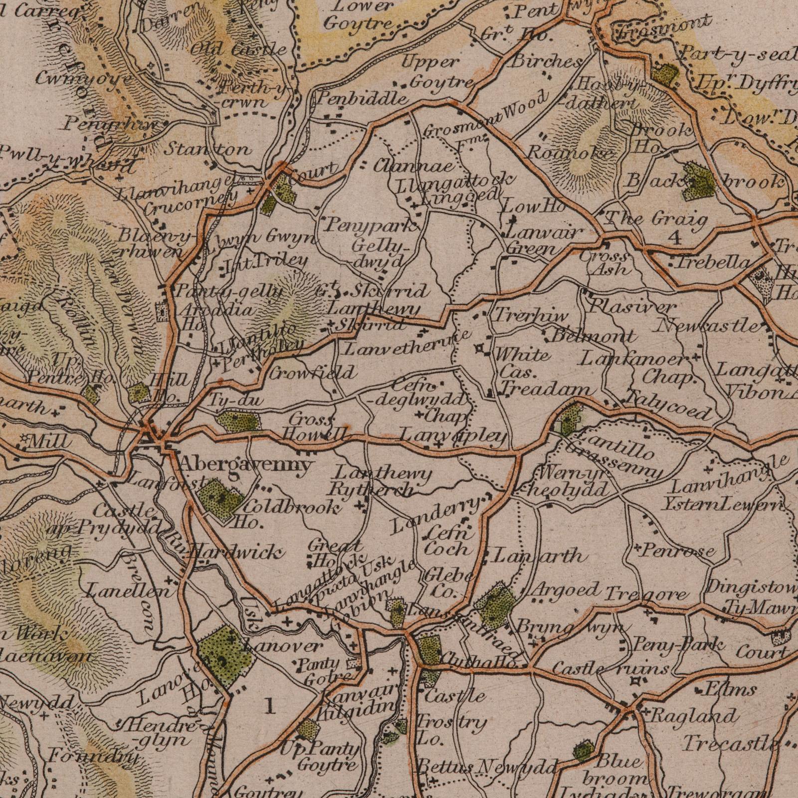 Carte lithographie ancienne, Monmouthshire, encadrée, cartographie galloise, victorienne en vente 4
