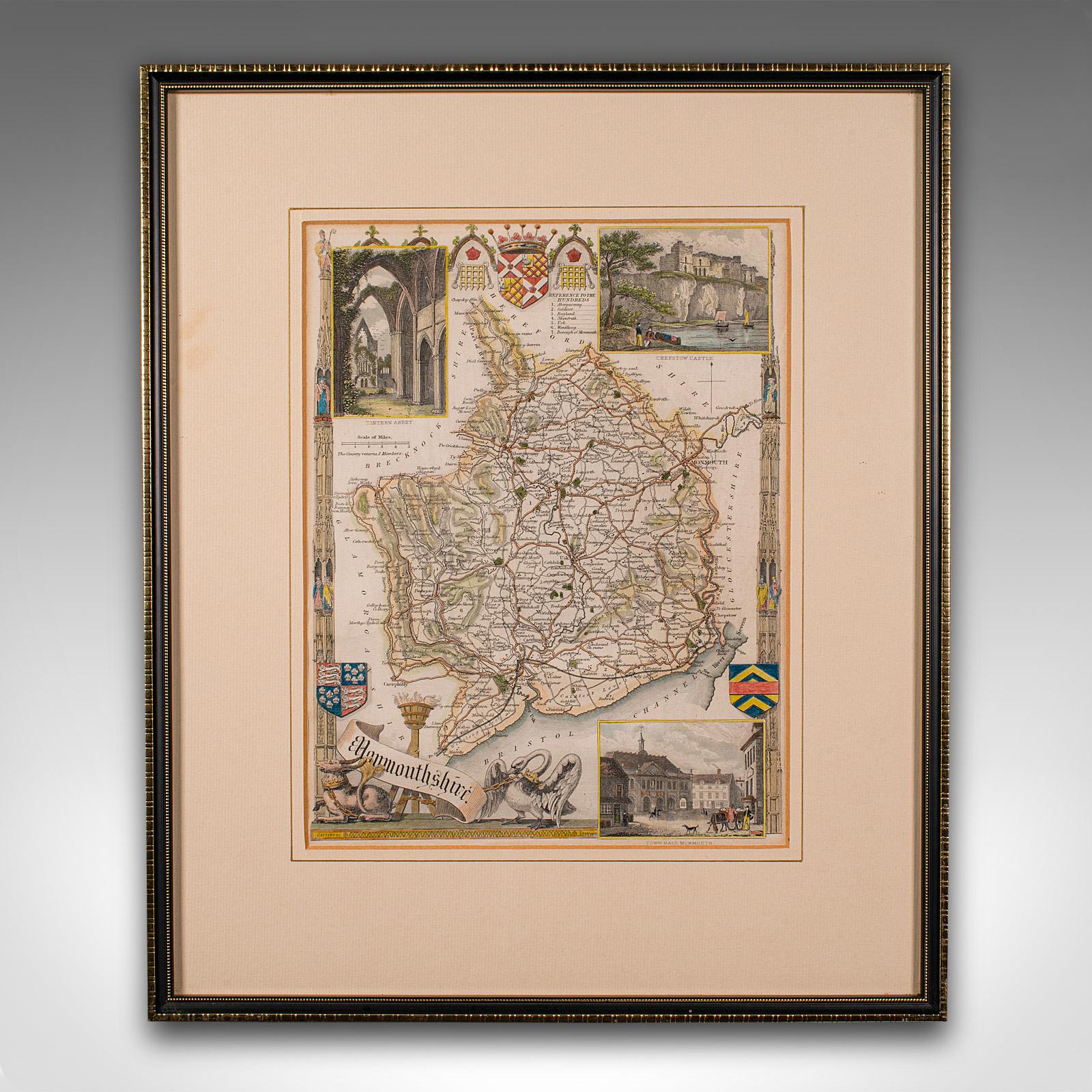 
Il s'agit d'une carte lithographique ancienne du Monmouthshire. Gravure d'atlas anglaise encadrée, d'intérêt cartographique, datant du milieu du XIXe siècle ou plus tard.

Superbe lithographie du Monmouthshire et des détails de son comté, parfaite