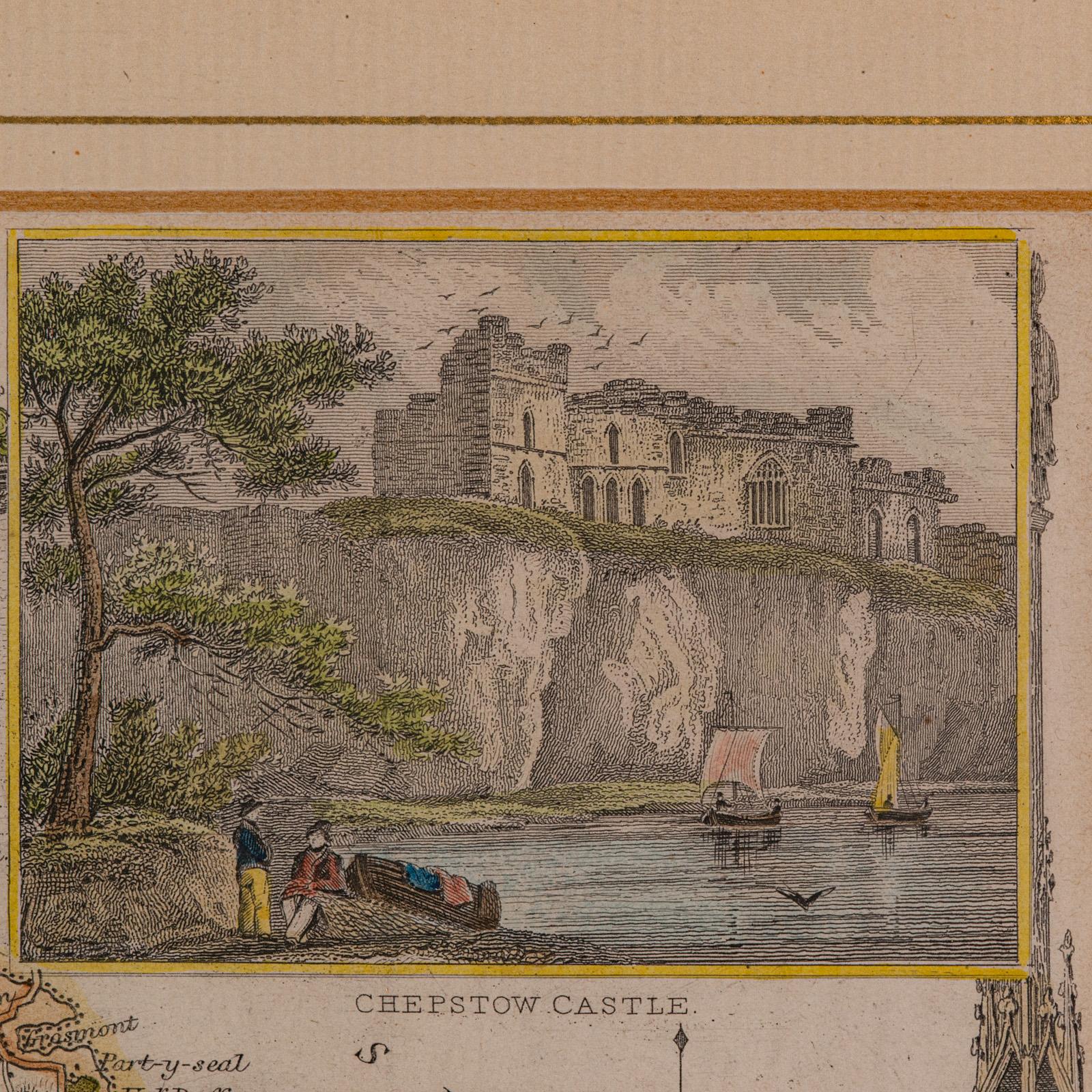 Verre Carte lithographie ancienne, Monmouthshire, encadrée, cartographie galloise, victorienne en vente