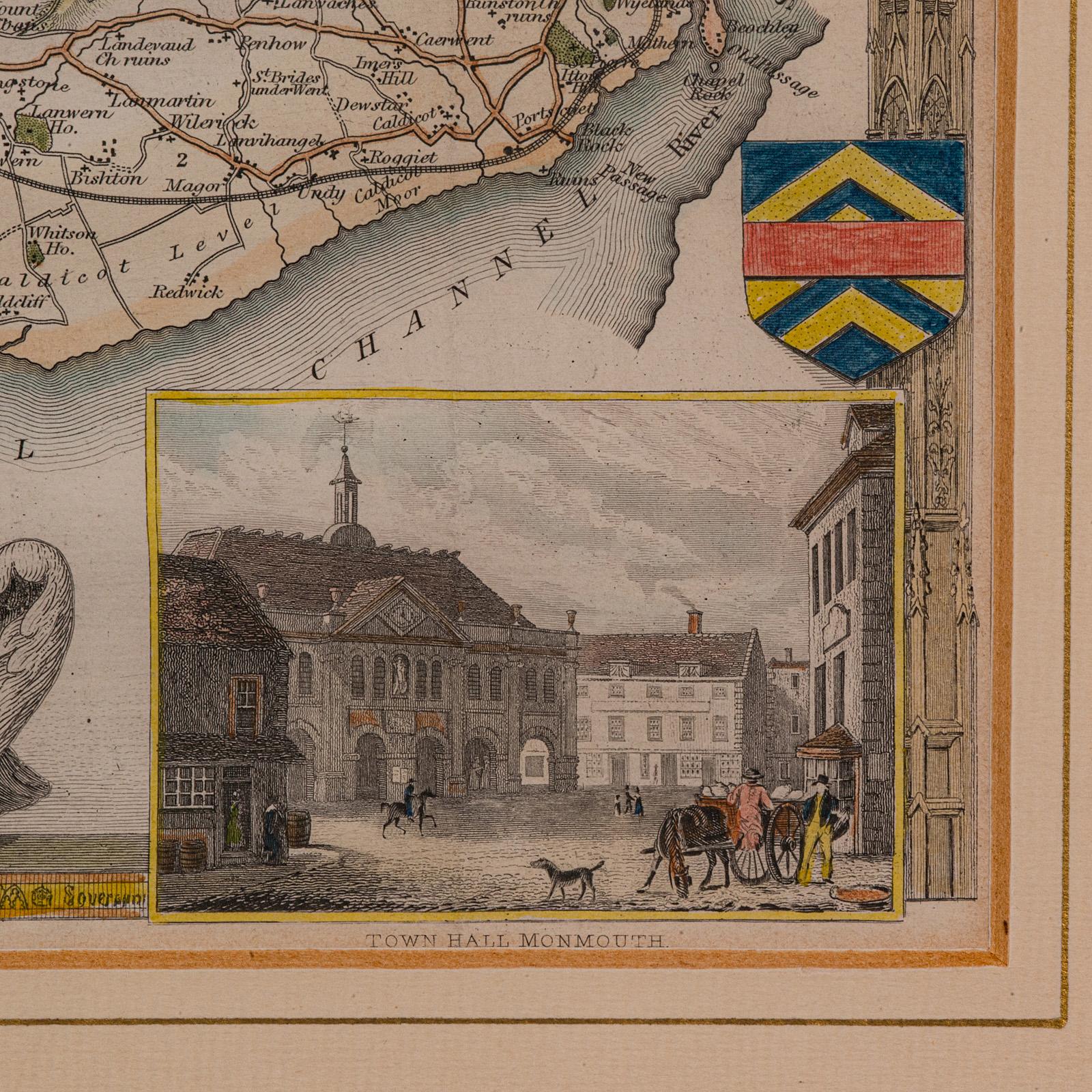Carte lithographie ancienne, Monmouthshire, encadrée, cartographie galloise, victorienne en vente 1