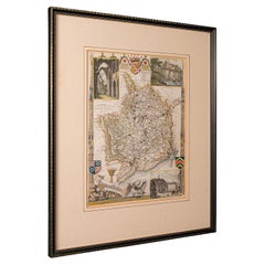 Mapa Litográfico Antiguo, Monmouthshire, Enmarcado, Cartografía Galesa, Victoriano