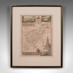 Antique Lithography Map, Northamptonshire, English, Framed Cartography, C.1860