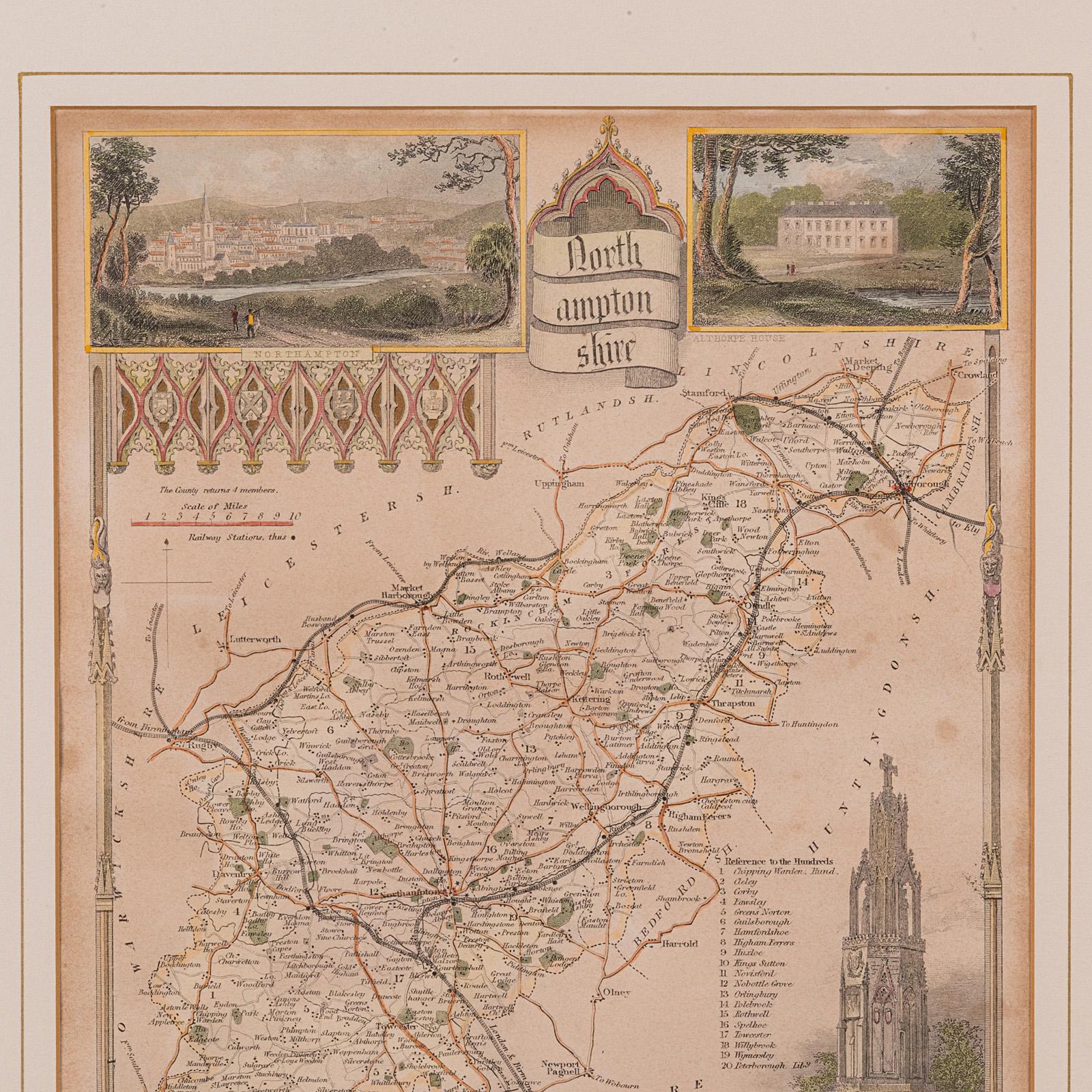 Antique Lithography Map, Northamptonshire, English, Framed Cartography, C.1860 In Good Condition For Sale In Hele, Devon, GB