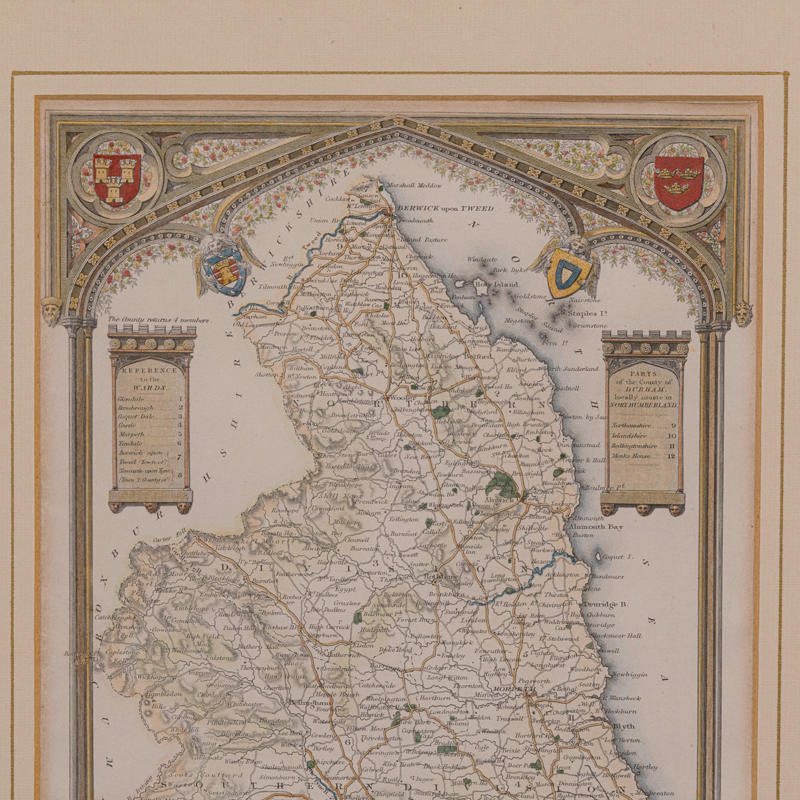 Antique Lithography Map, Northumberland, English, Framed, Engraving, Cartography In Good Condition For Sale In Hele, Devon, GB