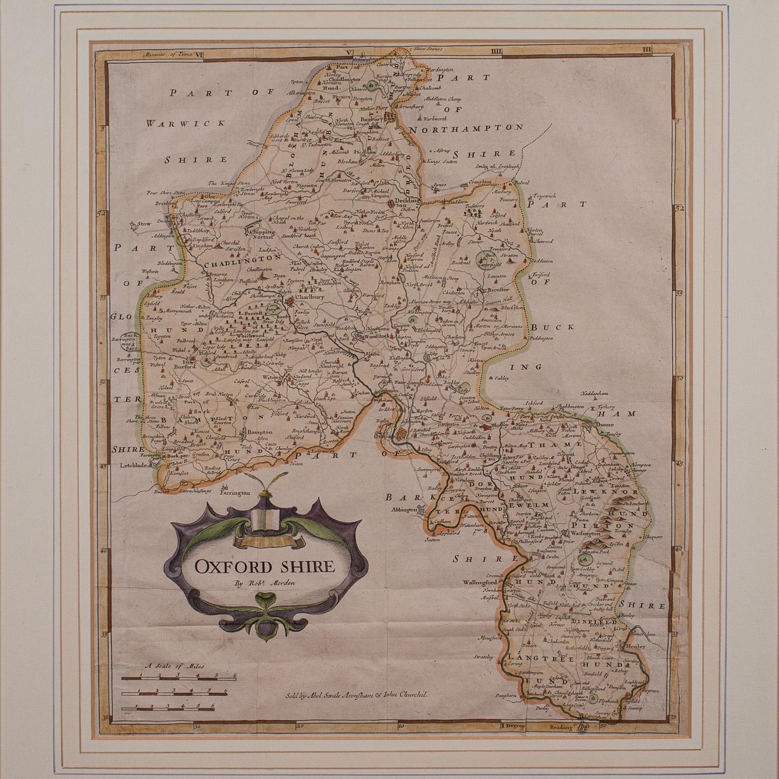 Antique Lithography Map, Oxfordshire, English, Framed Cartography, Robert Morden In Good Condition For Sale In Hele, Devon, GB