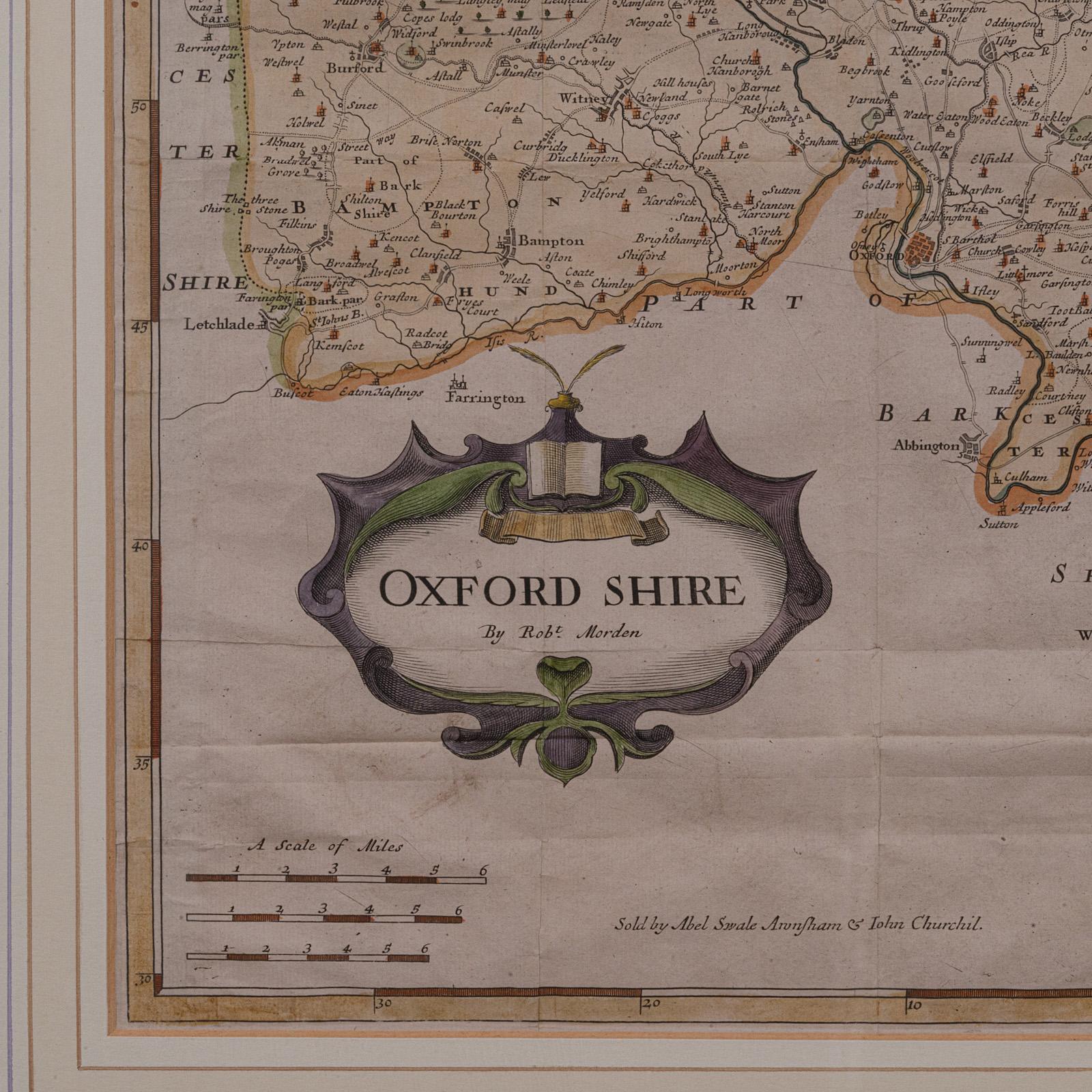 17th Century Antique Lithography Map, Oxfordshire, English, Framed Cartography, Robert Morden For Sale