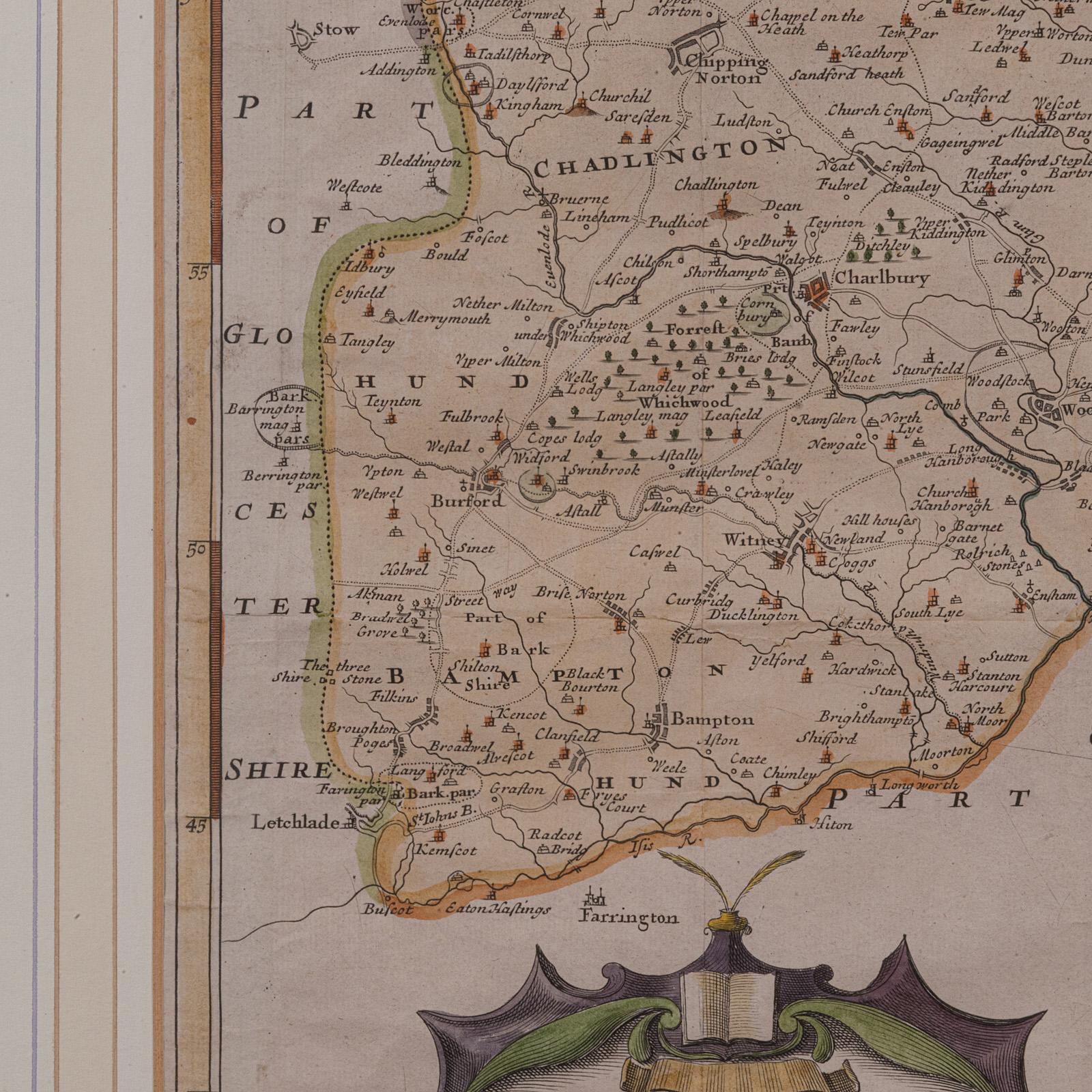 Antique Lithography Map, Oxfordshire, English, Framed Cartography, Robert Morden For Sale 1