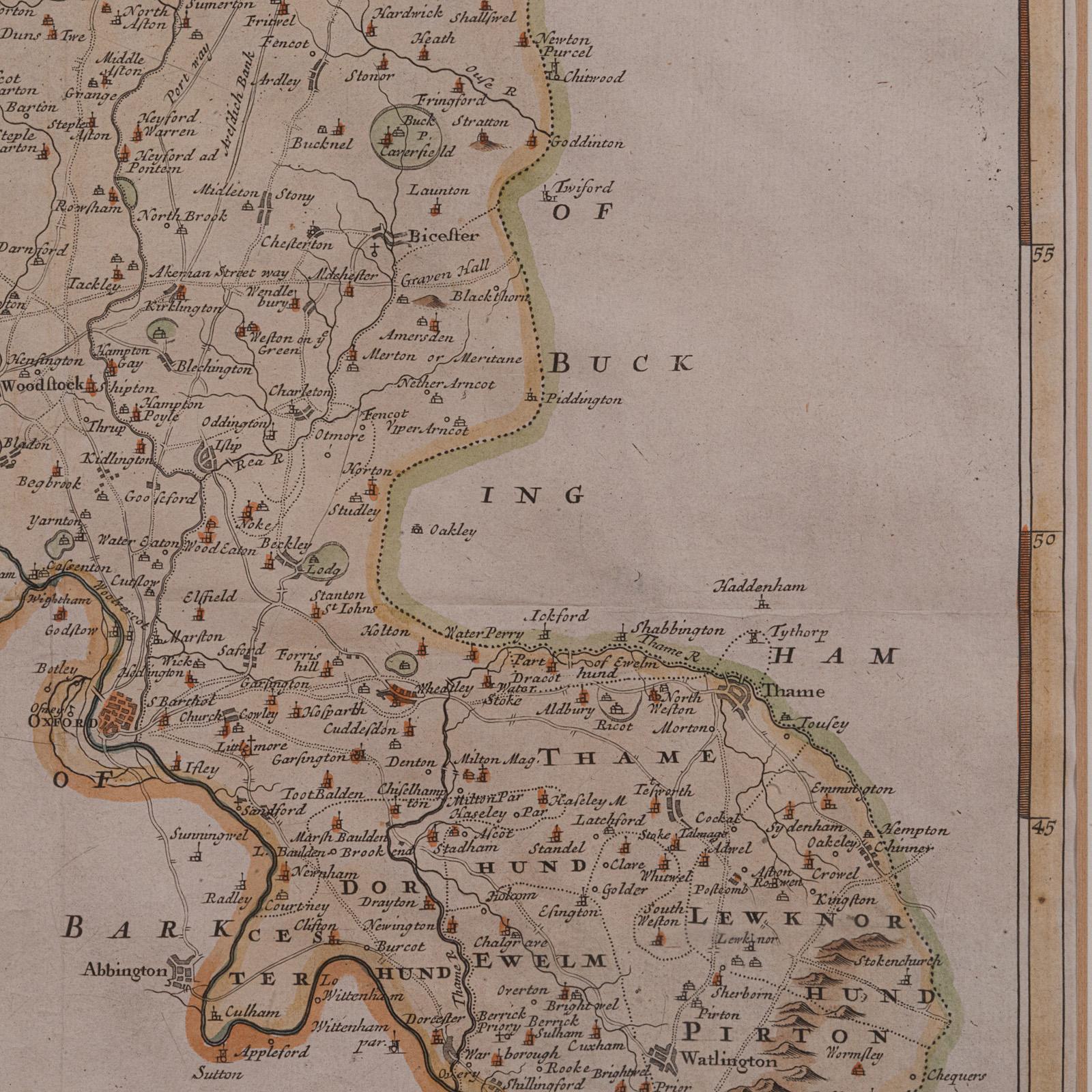 Antique Lithography Map, Oxfordshire, English, Framed Cartography, Robert Morden For Sale 2