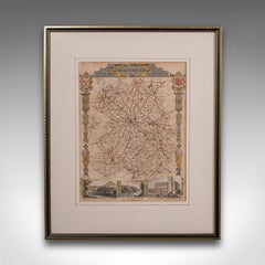 Carte lithographie ancienne, Shropshire, anglaise, encadrée, cartographie victorienne