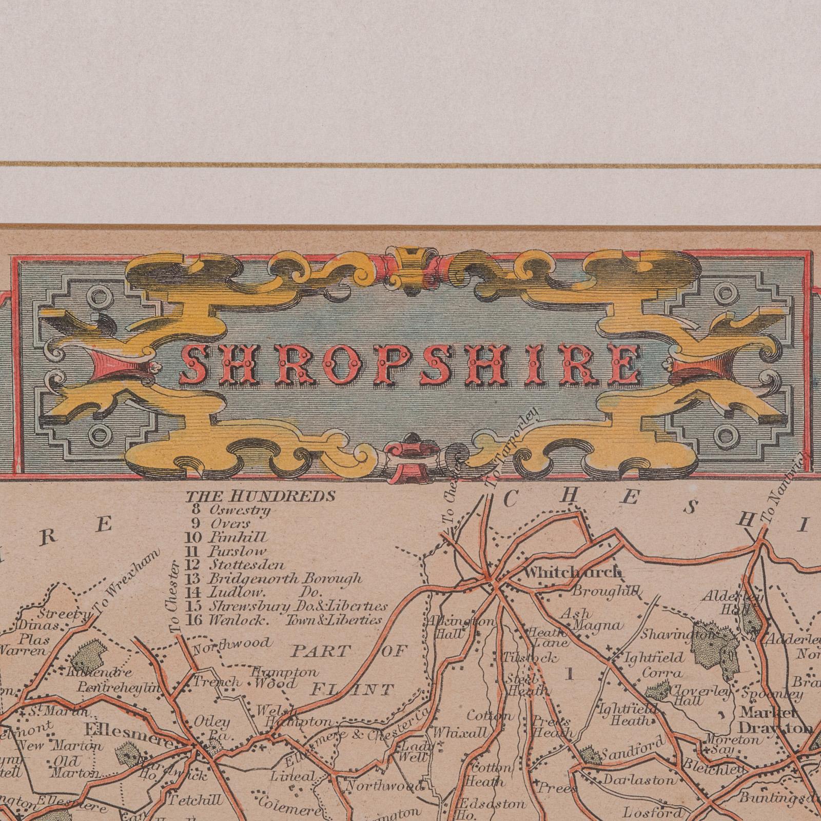 Antique Lithography Map, Shropshire, English, Framed, Cartography, Victorian For Sale 1