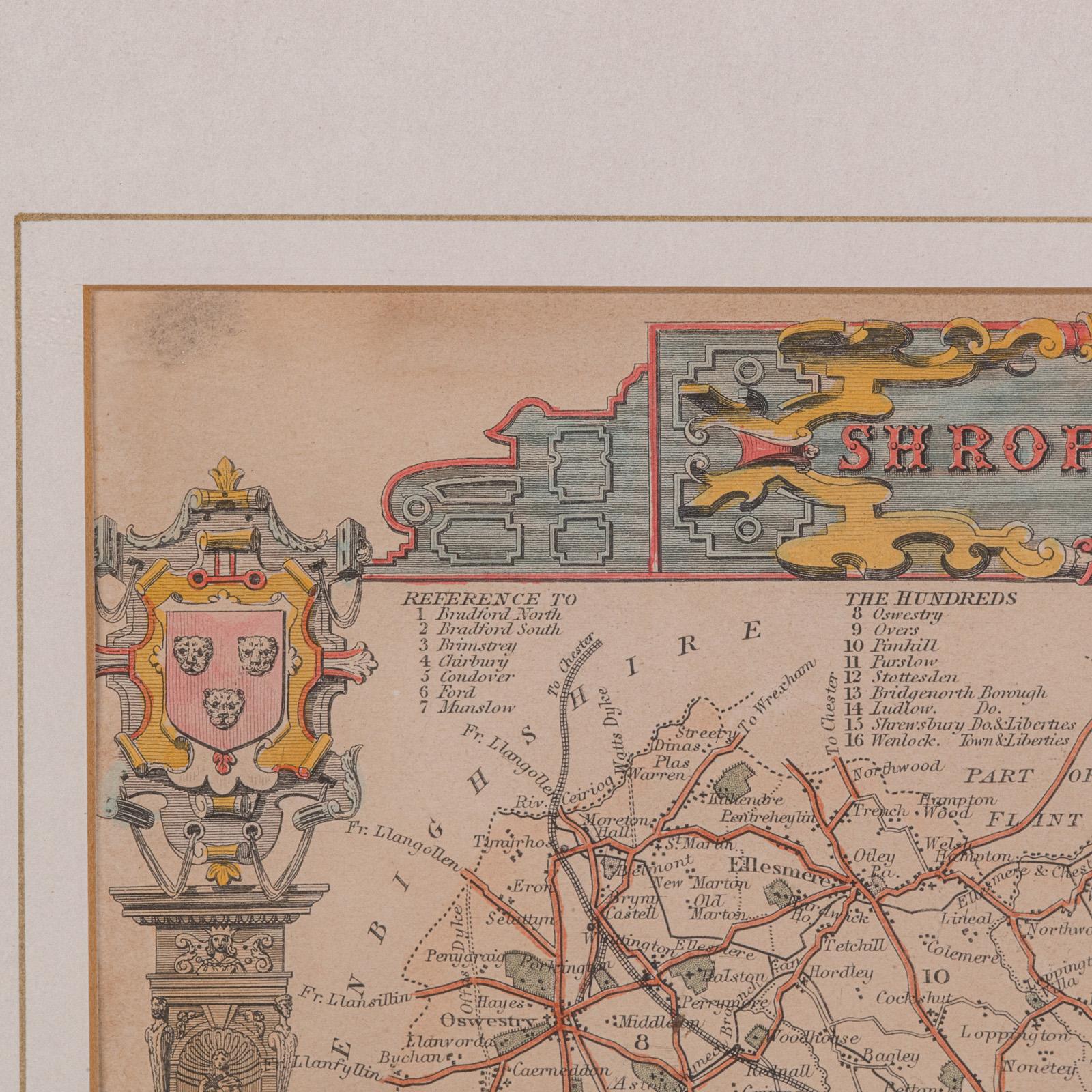 Antique Lithography Map, Shropshire, English, Framed, Cartography, Victorian For Sale 2