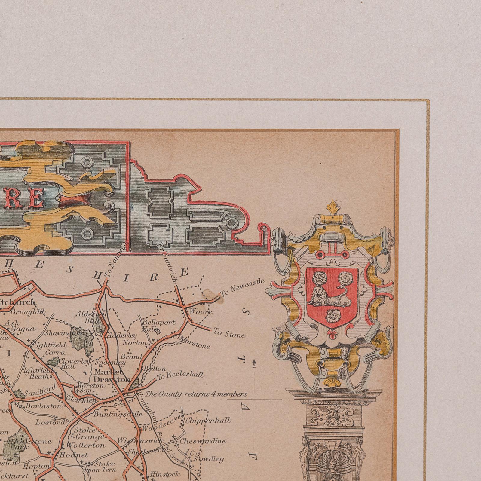 Antique Lithography Map, Shropshire, English, Framed, Cartography, Victorian For Sale 3