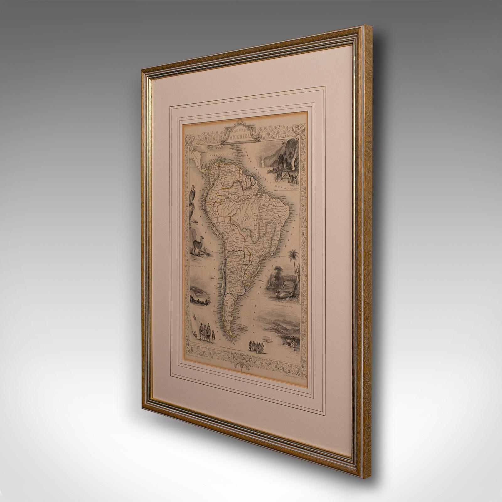 Early Victorian Antique Lithography Map, South America, English, Framed, Cartography, Victorian For Sale