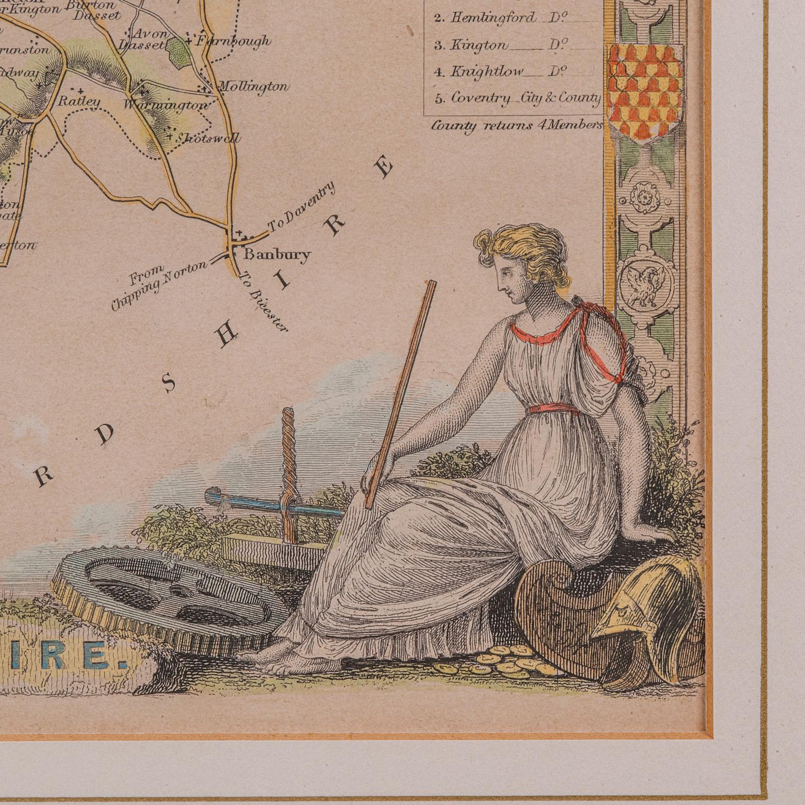 Carte lithographie ancienne, Warwickshire, anglaise, encadrée, cartographie victorienne en vente 3