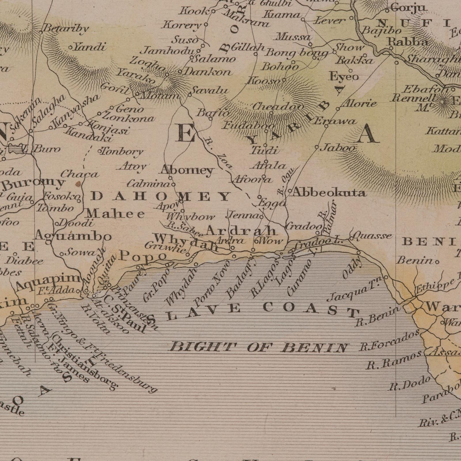 Carte lithographie ancienne, Afrique de l'Ouest, anglaise, encadrée, cartographie victorienne en vente 3