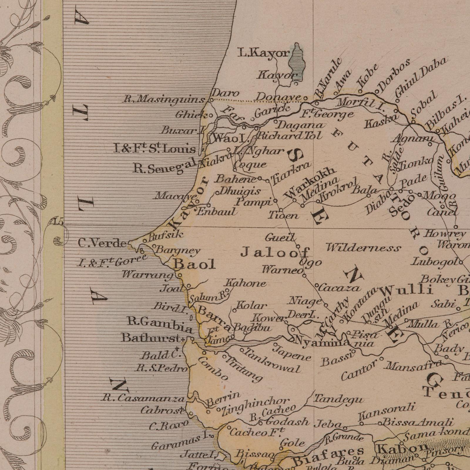 Carte lithographie ancienne, Afrique de l'Ouest, anglaise, encadrée, cartographie victorienne en vente 4