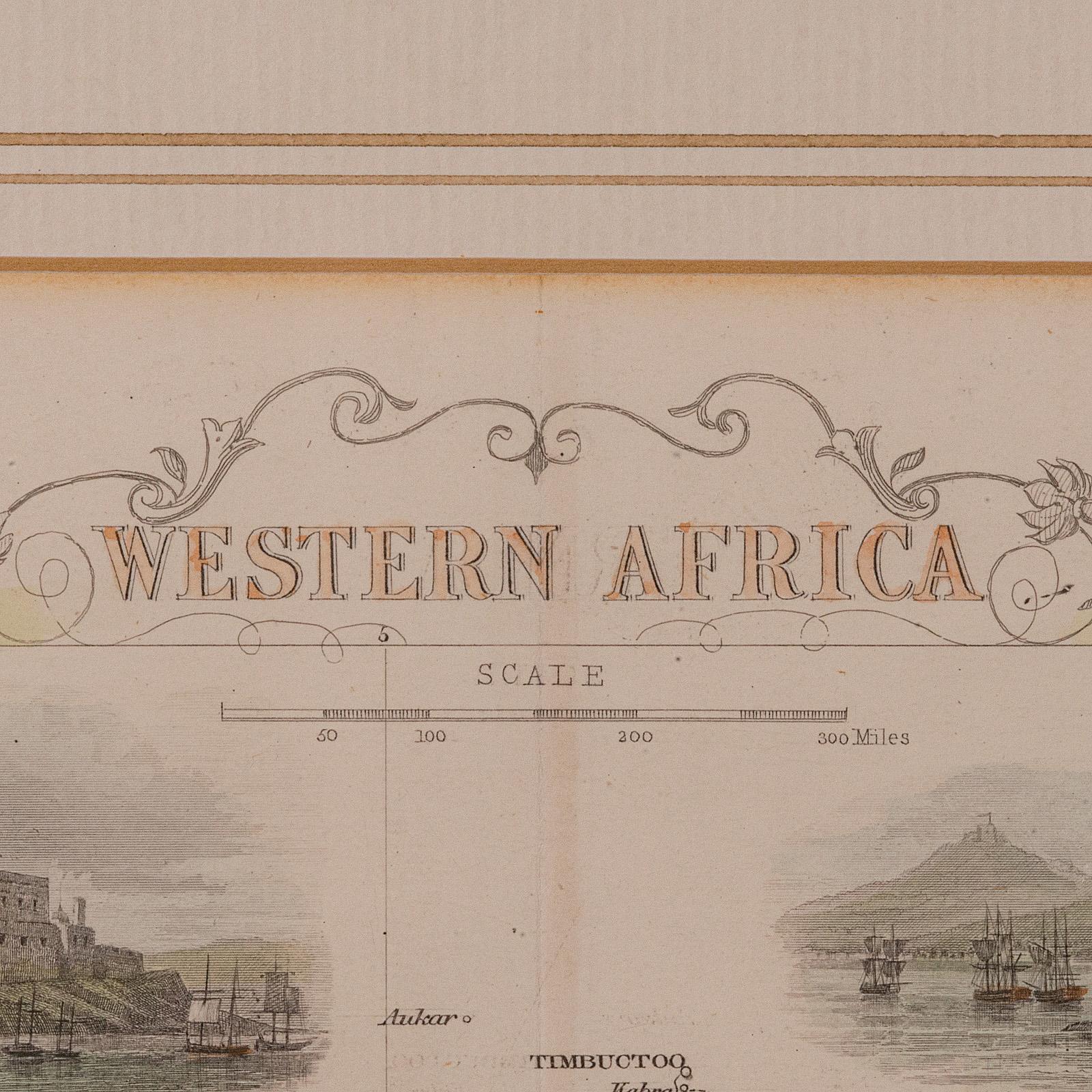 British Antique Lithography Map, West Africa, English, Framed, Cartography, Victorian For Sale