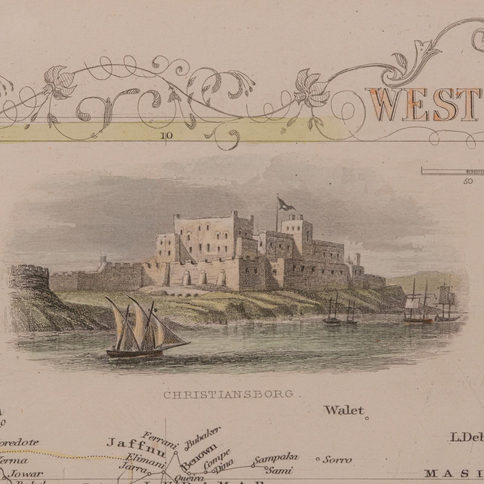 Carte lithographie ancienne, Afrique de l'Ouest, anglaise, encadrée, cartographie victorienne Bon état - En vente à Hele, Devon, GB
