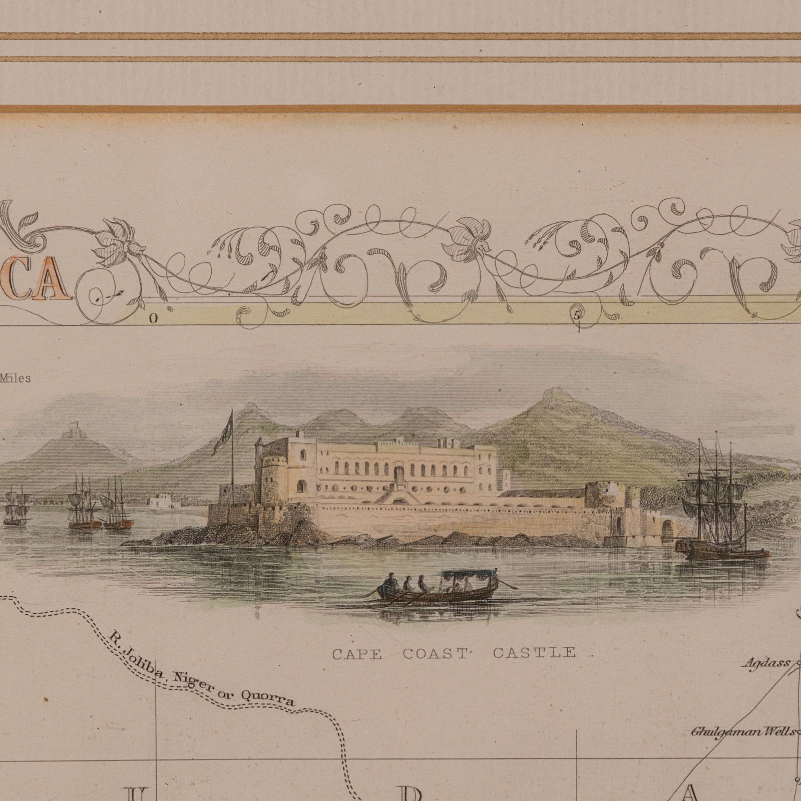 XIXe siècle Carte lithographie ancienne, Afrique de l'Ouest, anglaise, encadrée, cartographie victorienne en vente