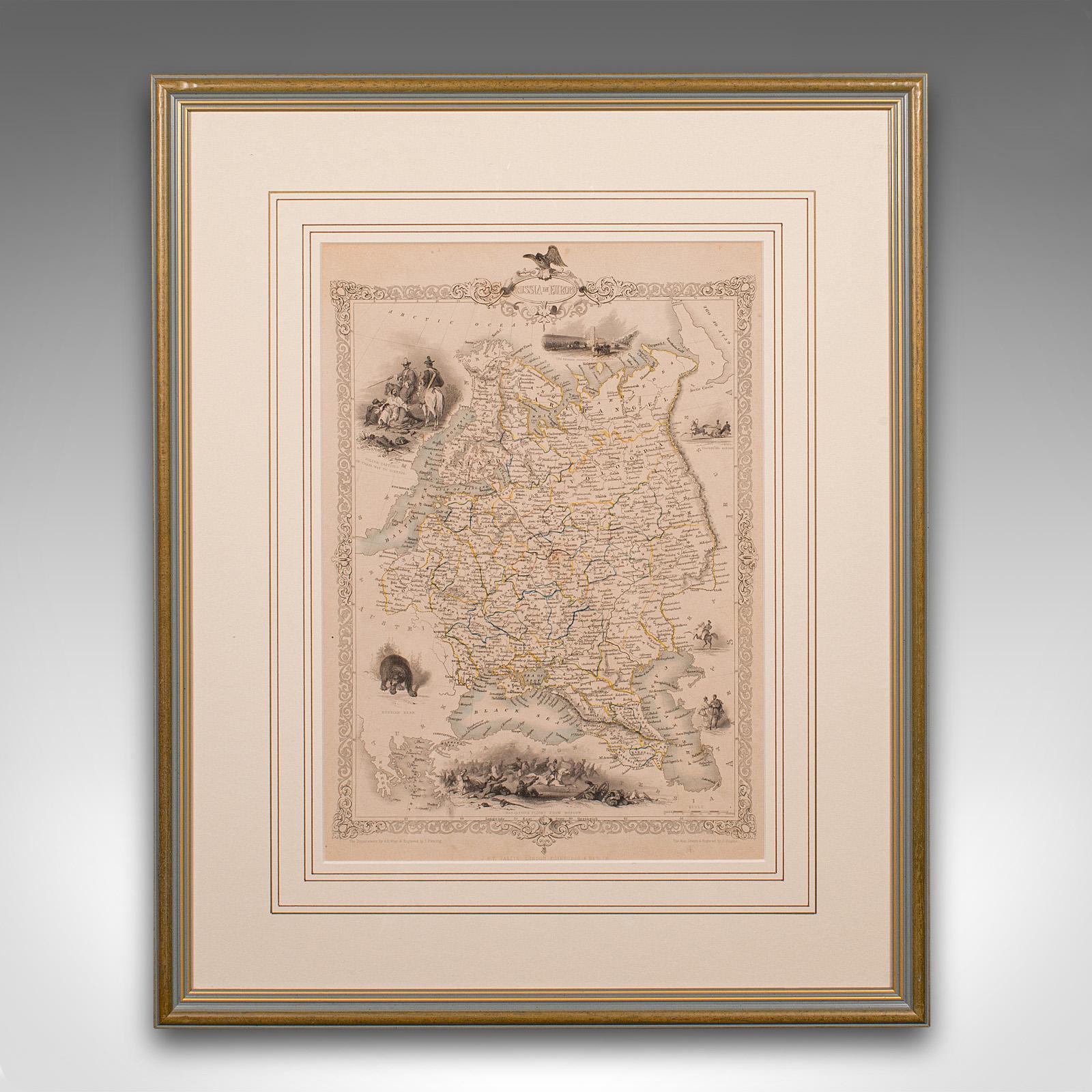 This is an antique lithography map of Western Russia. An English, framed atlas engraving of cartographic interest by John Rapkin, dating to the early Victorian period and later, circa 1850.

John Rapkin was considered as one of the best map makers