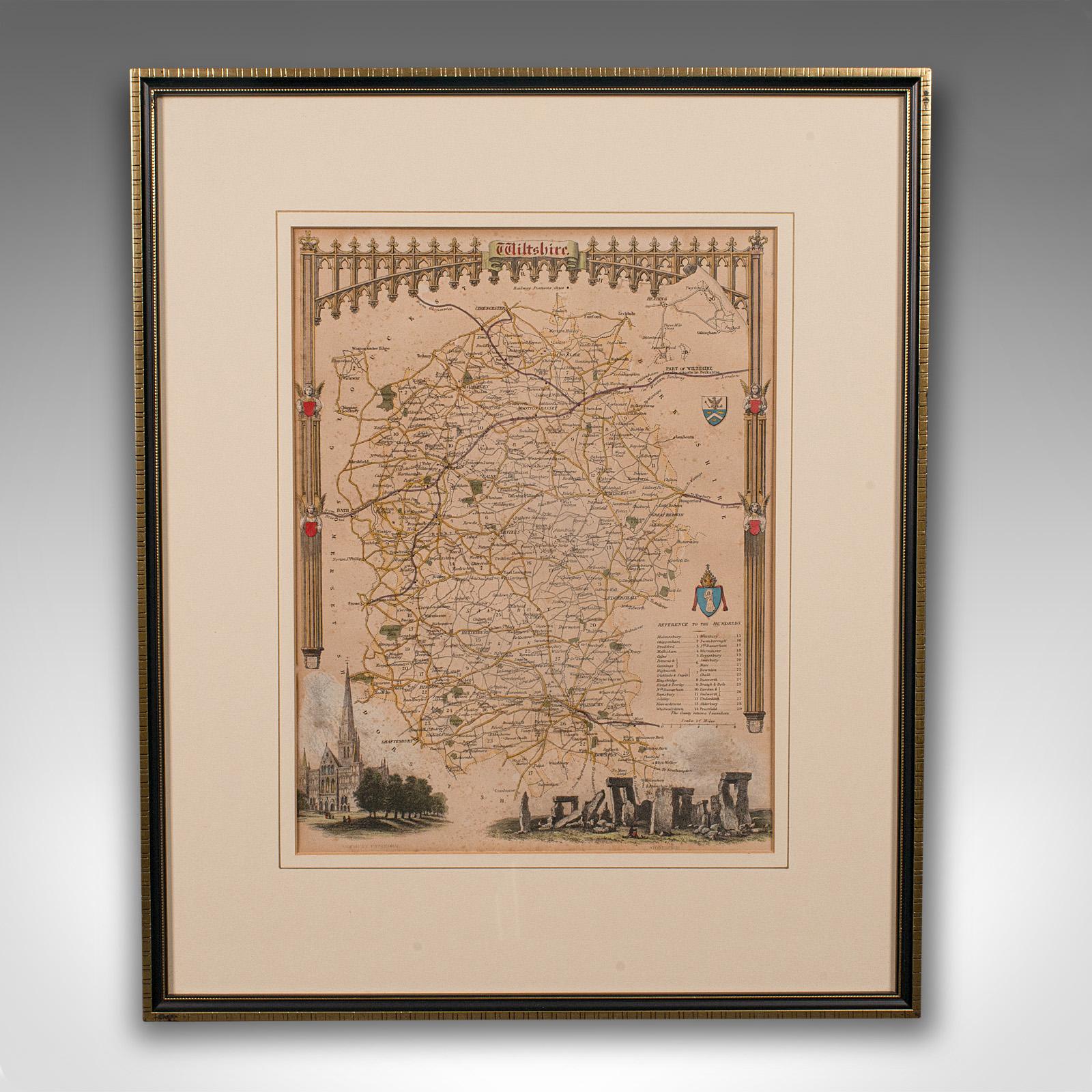 This is an antique lithography map of Wiltshire. An English, framed atlas engraving of cartographic interest, dating to the early 19th century and later.

Superb lithography of Wiltshire and its county detail, perfect for display
Displaying a