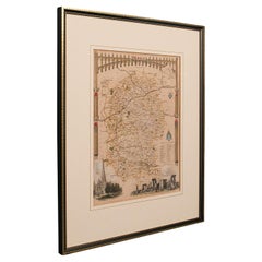 Antike Lithografiekarte aus Wiltshire, englisch, gerahmt, Kartonierung