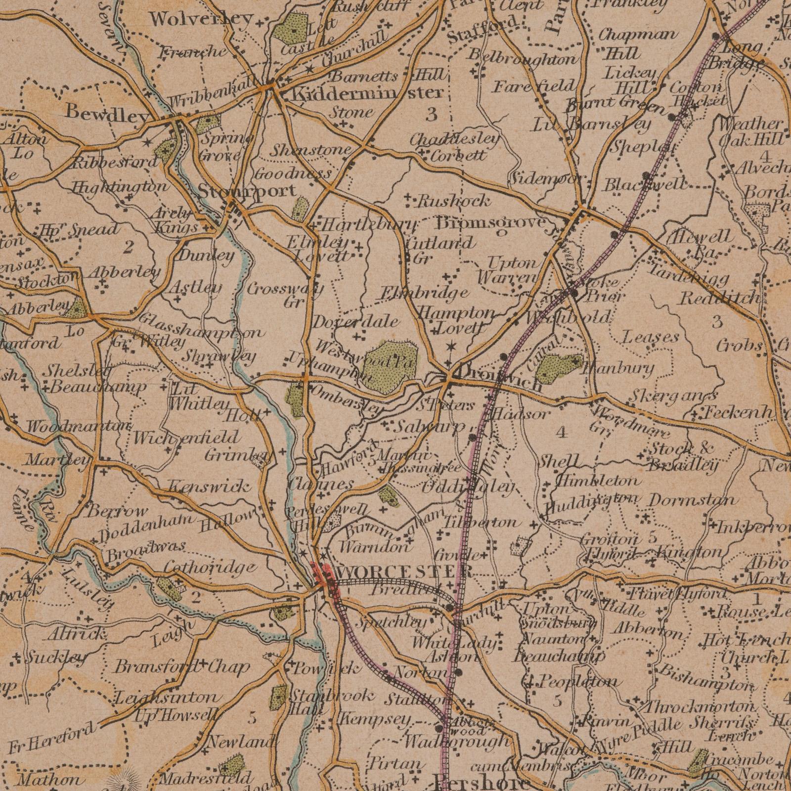 Carte lithographie ancienne, Worcestershire, anglaise, gravure encadrée, cartographie en vente 4