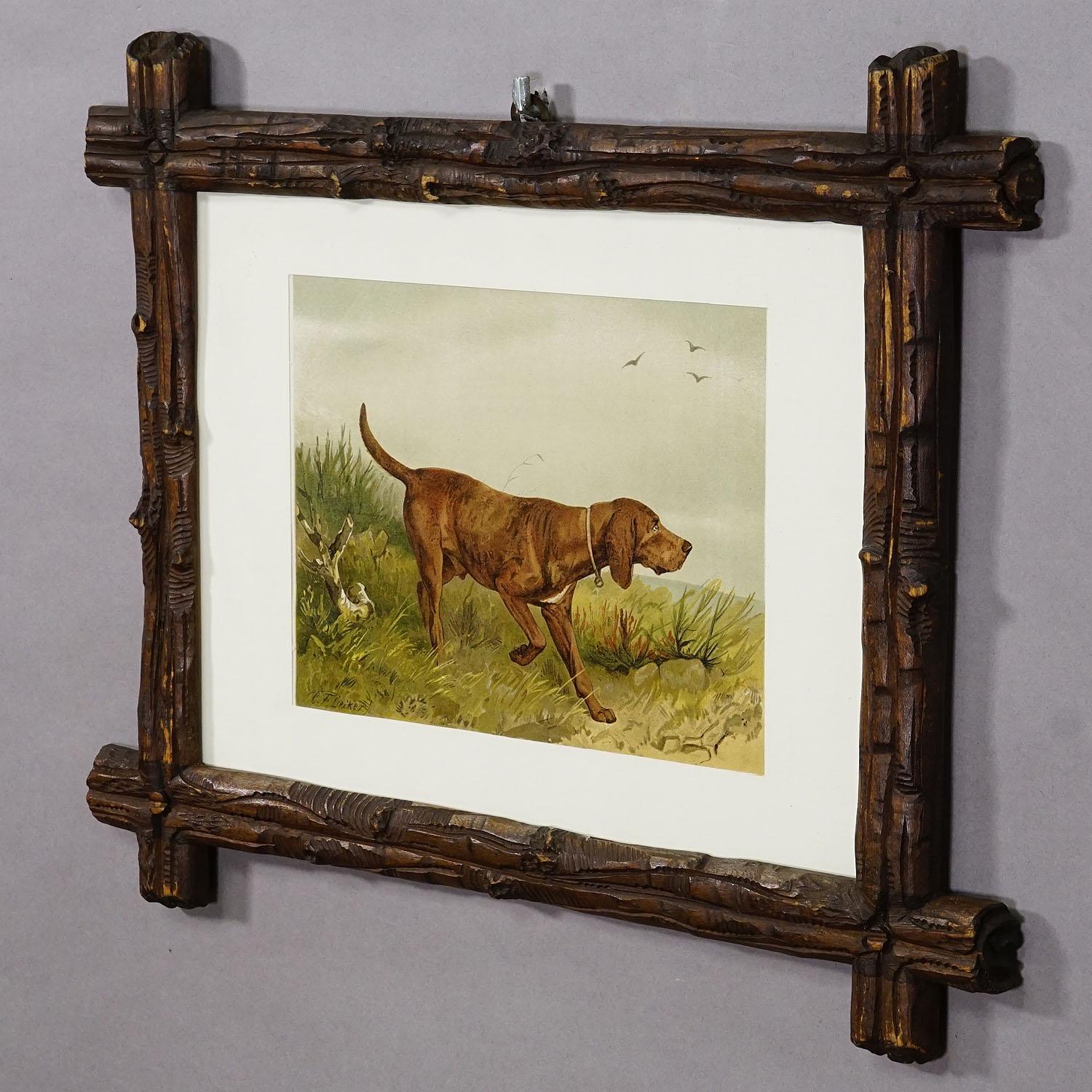 Lithographie ancienne Chien de chasse et de soudure 19e siècle

Une belle lithographie représentant un chien de chasse. Cette estampe colorée a été créée à la fin du 19e siècle. Le modèle de cette impression est une célèbre peinture de Carl