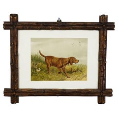 Antique Lithography Print Hunting Welding Dog 19th Century