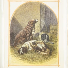 Antique Lithography Print with Sporting Dogs 19th Century
