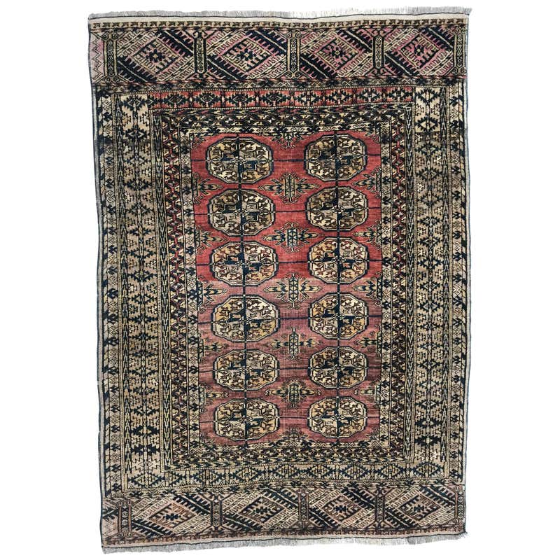 Vintage Fine Turkmen Afghan Boukhara Design Rug For Sale at 1stDibs
