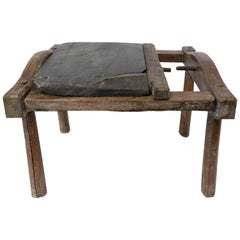 Little Coffee Table, Plant Stand, Bedside Table Slate French, 19th Century