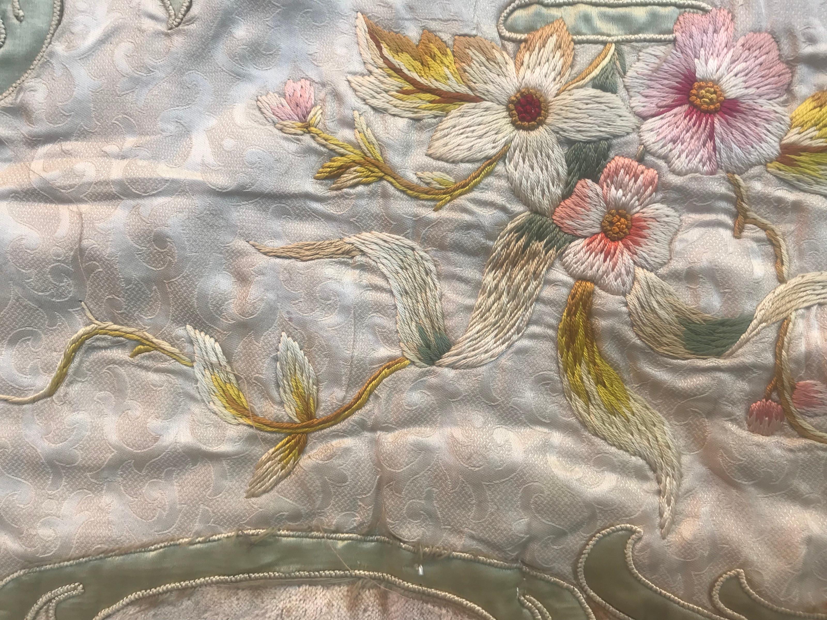 Beautiful Antique Floral Silk Needle Point Embroidered Signed & Dated 1913