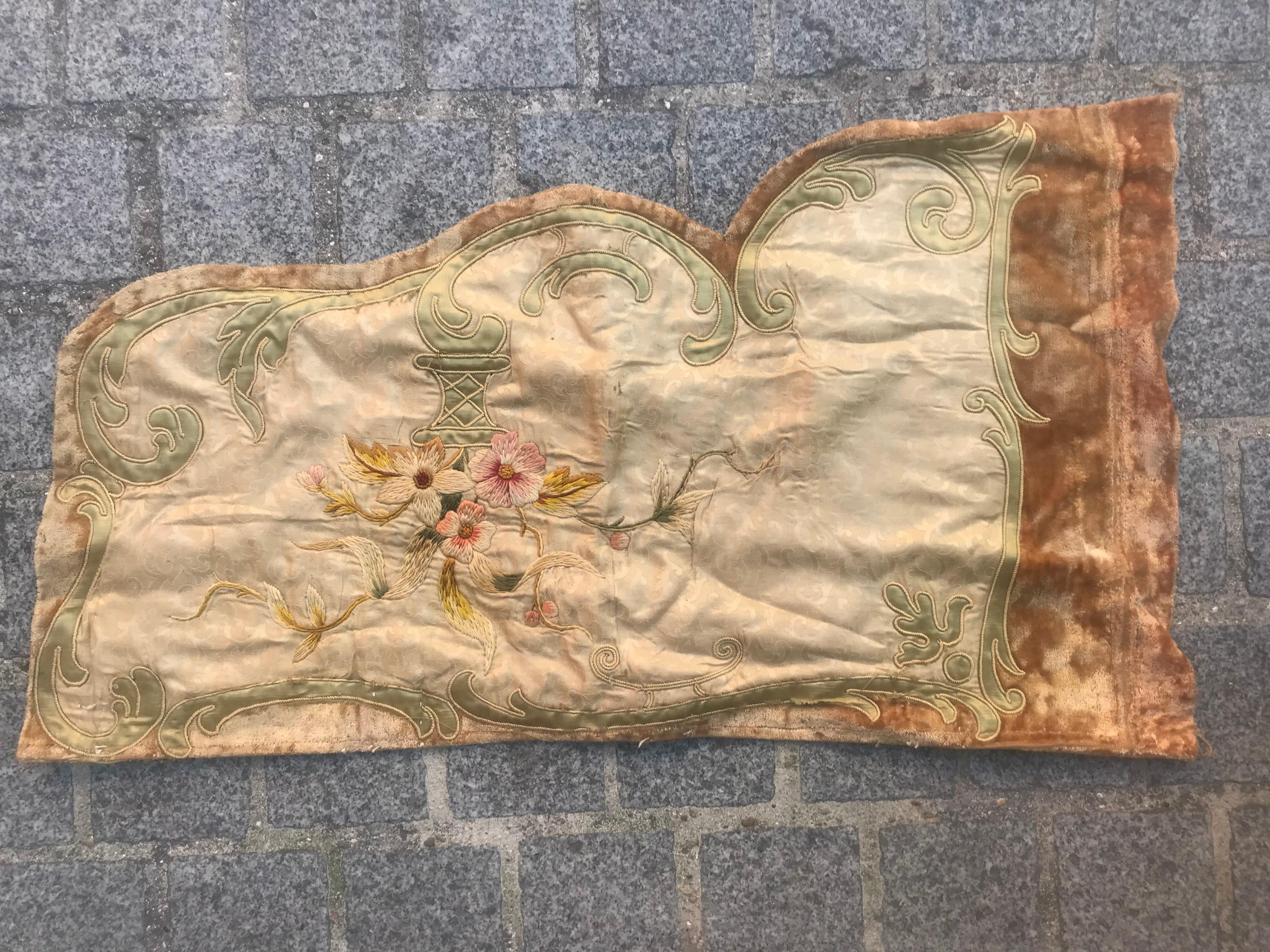 Beautiful late 19th century French embroidery with silk, originally, seat cover element.

Take a look at other Bobyrug items! , search by 