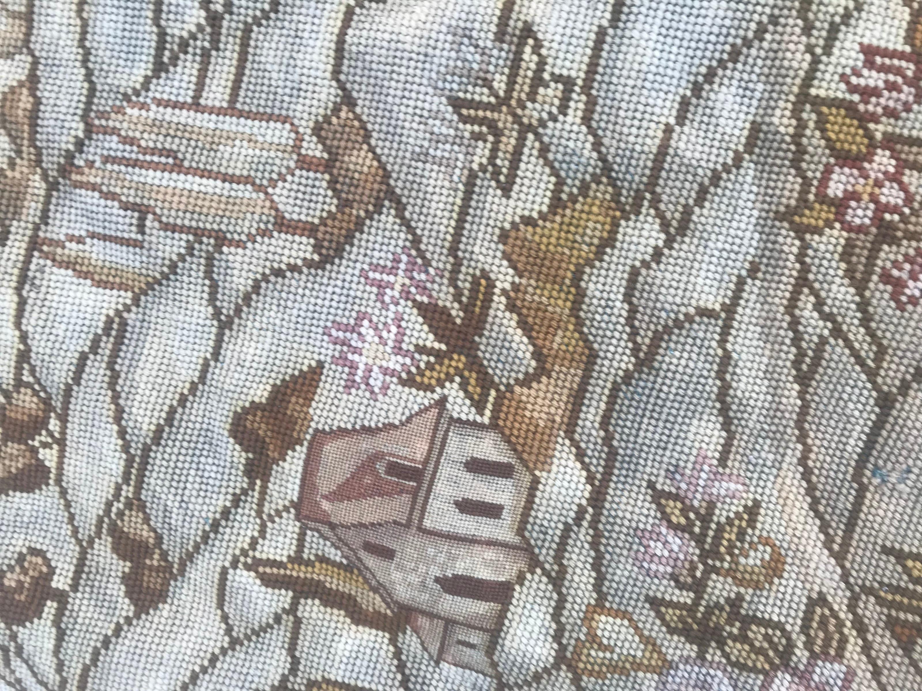 Antique little needlepoint tapestry  1