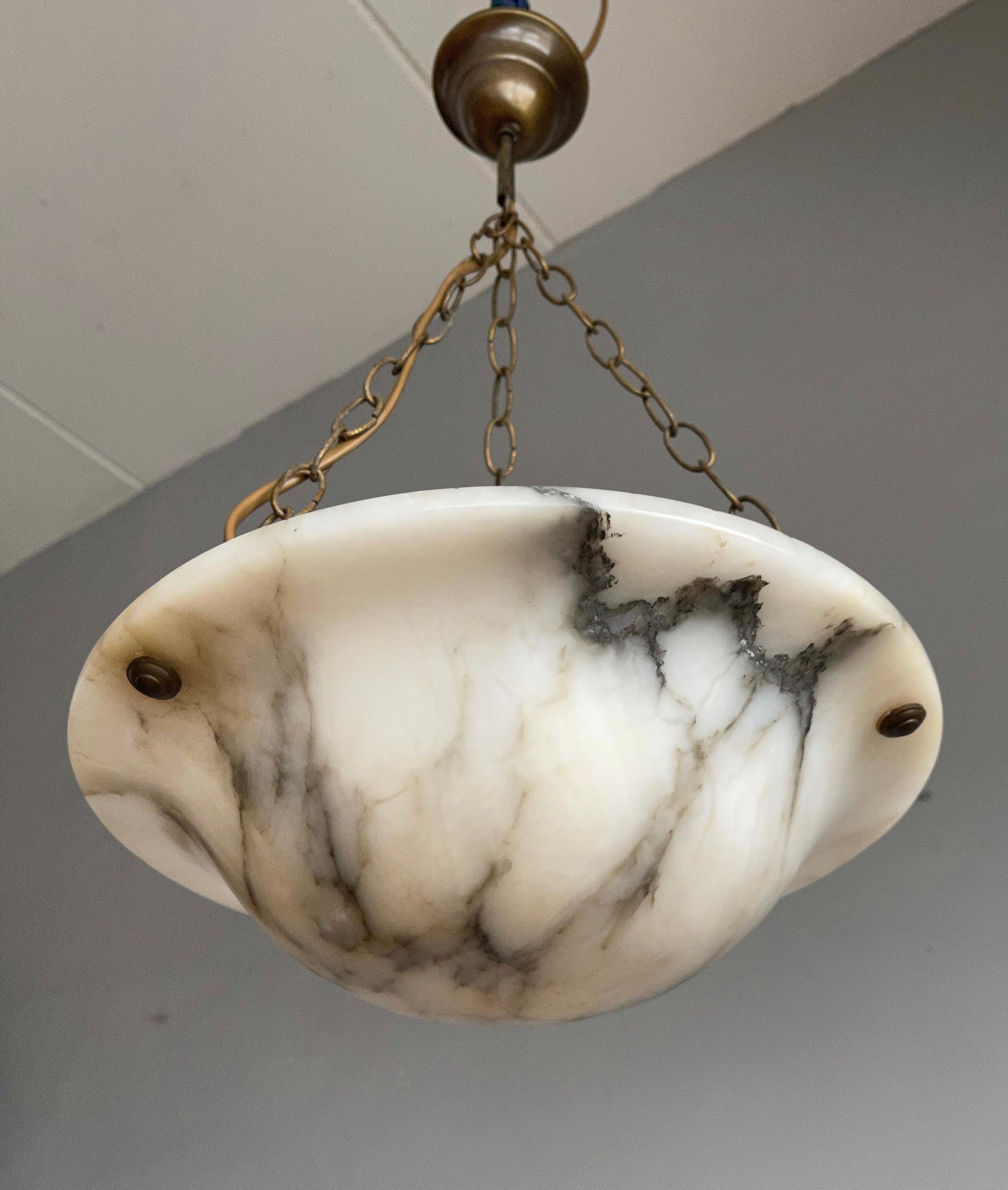 Antique Little White Alabaster Pendant Ceiling Lamp with a Brass Chain & Canopy 3