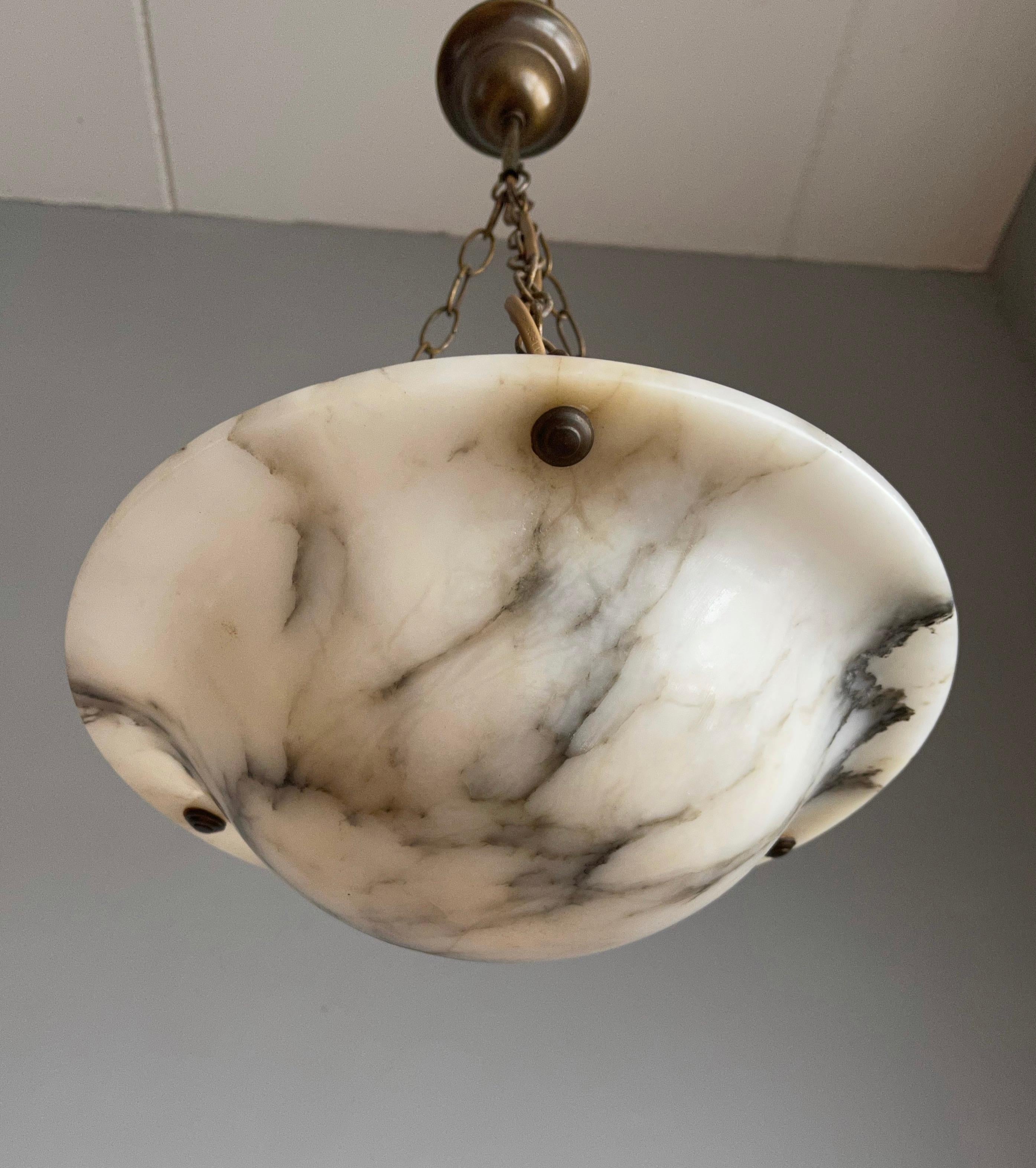 Antique Little White Alabaster Pendant Ceiling Lamp with a Brass Chain & Canopy 2