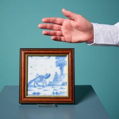 Antique Liverpool Delft Blue & White Fox Tile