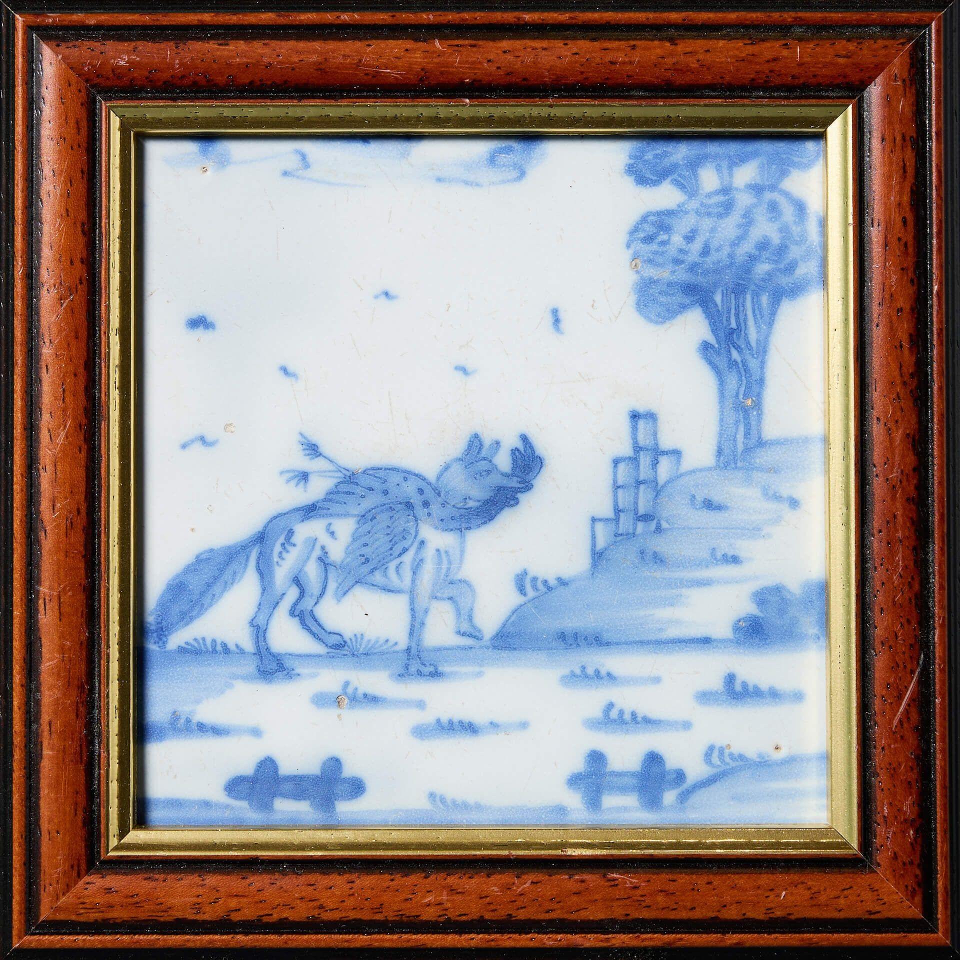 Antike Liverpool Delft Blau & Weiß Fuchs Fliese (Georgian) im Angebot